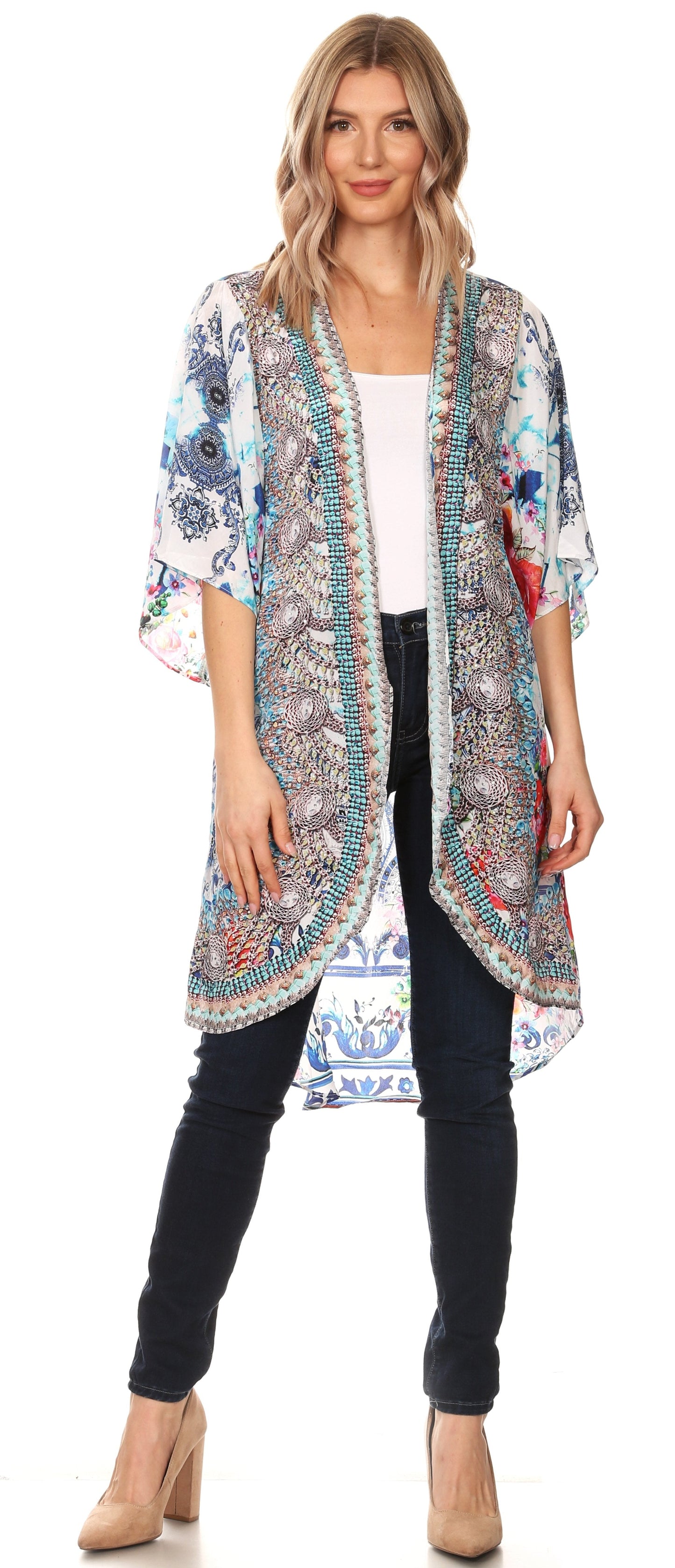 Sakkas Denora Women's Casual Draped Kimono Short Sleeve Boho Open Front Cardigan - Concordia Style Boutique