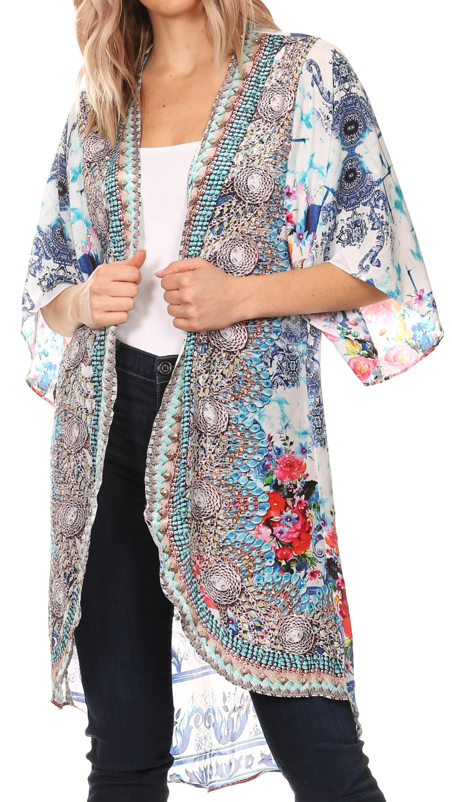 Sakkas Denora Women's Casual Draped Kimono Short Sleeve Boho Open Front Cardigan - Concordia Style Boutique