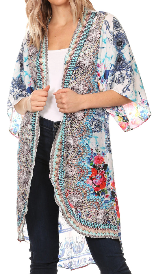 Sakkas Denora Women's Casual Draped Kimono Short Sleeve Boho Open Front Cardigan - Concordia Style Boutique