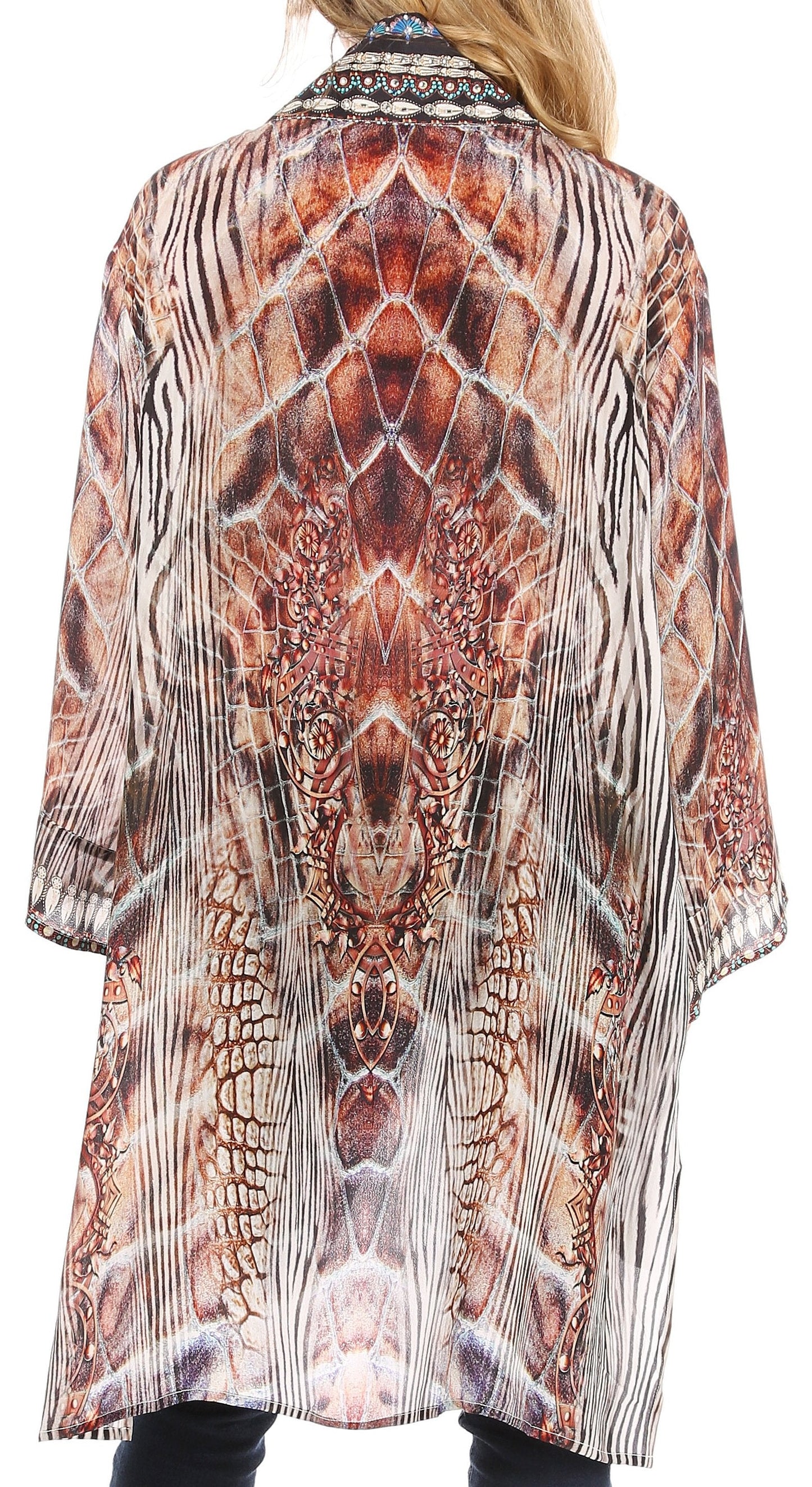 Sakkas Aremi Women Floral Printed Open Front Cardigan Top Boho Casual Short Sleeve - Concordia Style Boutique