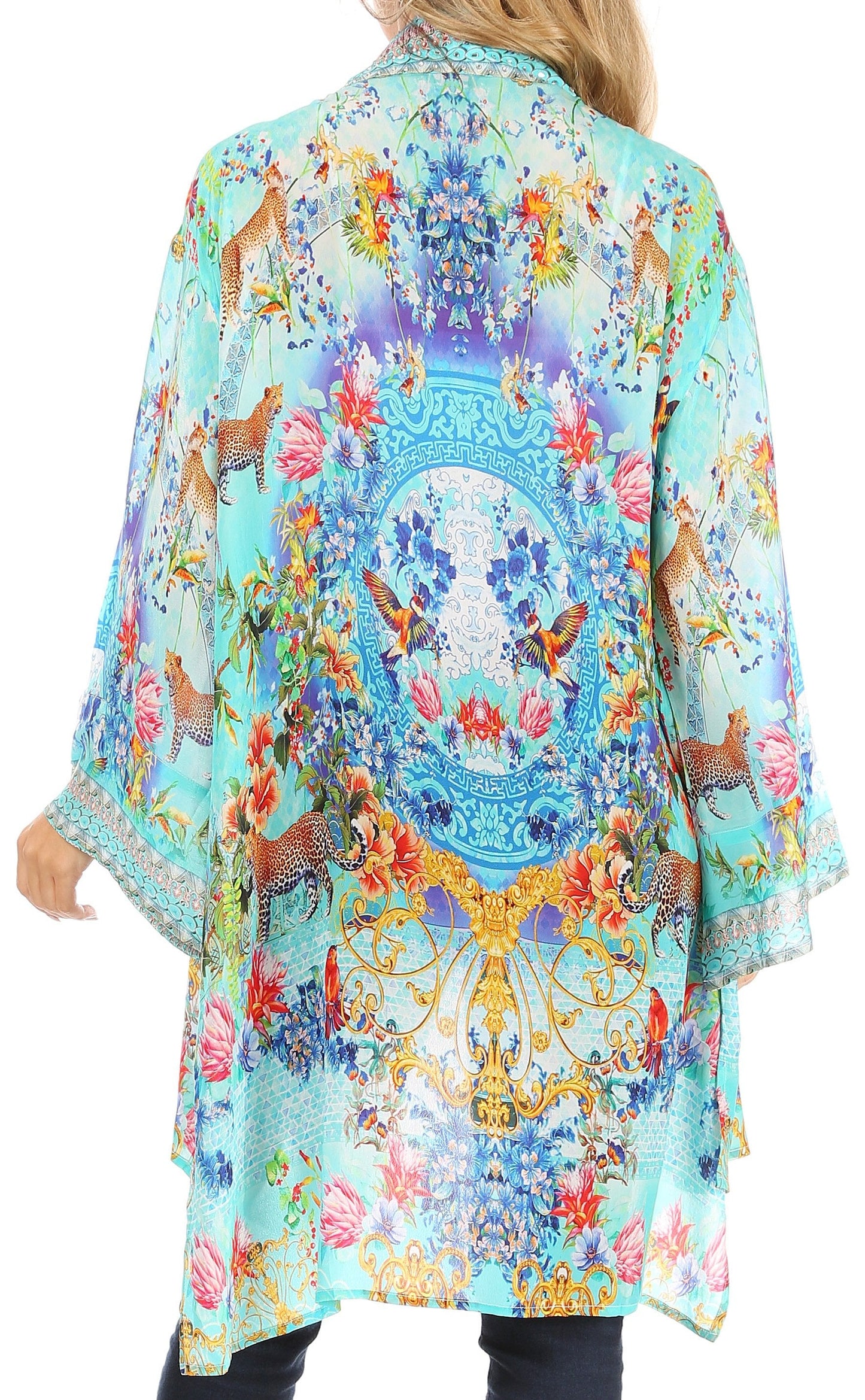 Sakkas Aremi Women Floral Printed Open Front Cardigan Top Boho Casual Short Sleeve - Concordia Style Boutique