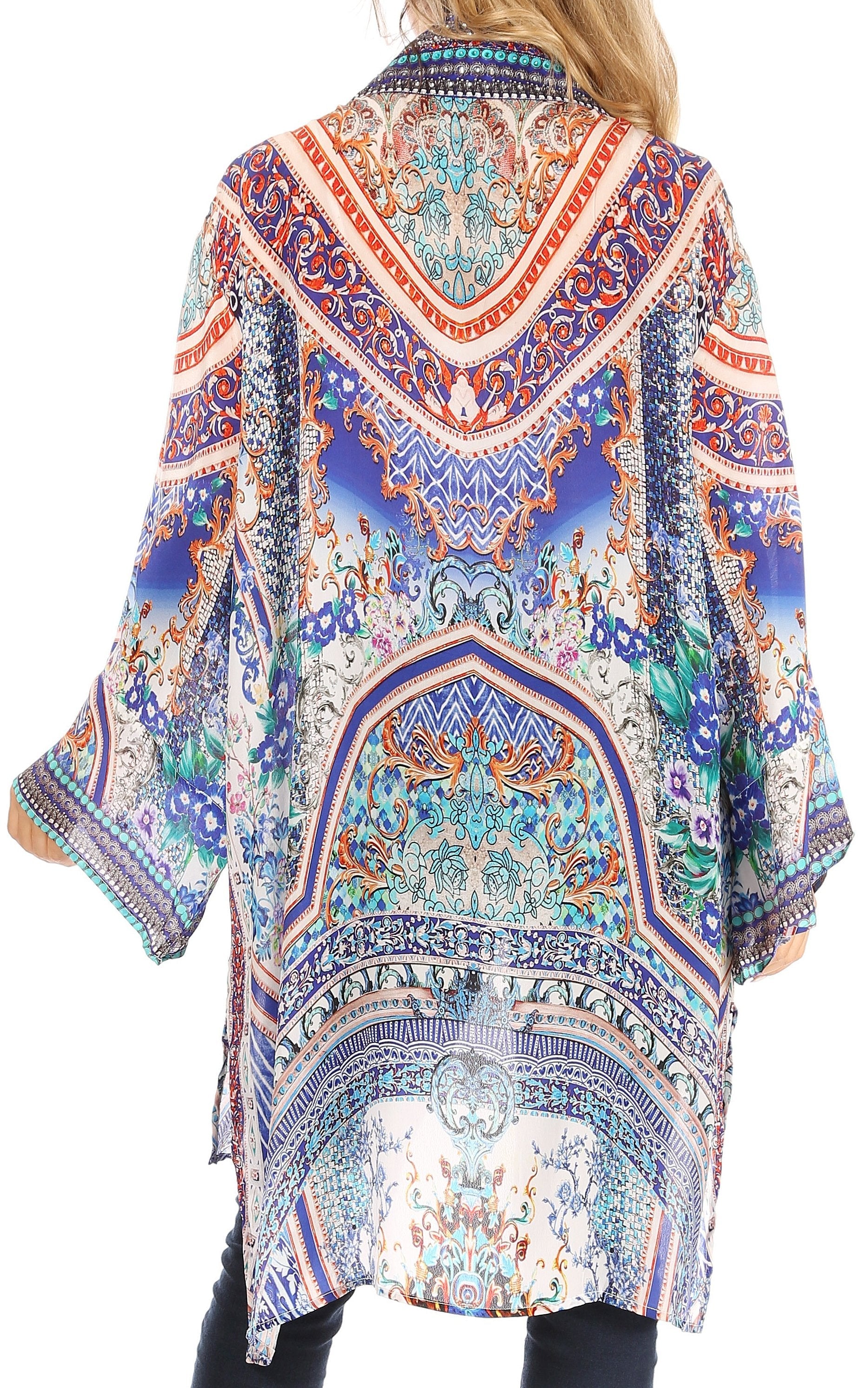Sakkas Aremi Women Floral Printed Open Front Cardigan Top Boho Casual Short Sleeve - Concordia Style Boutique