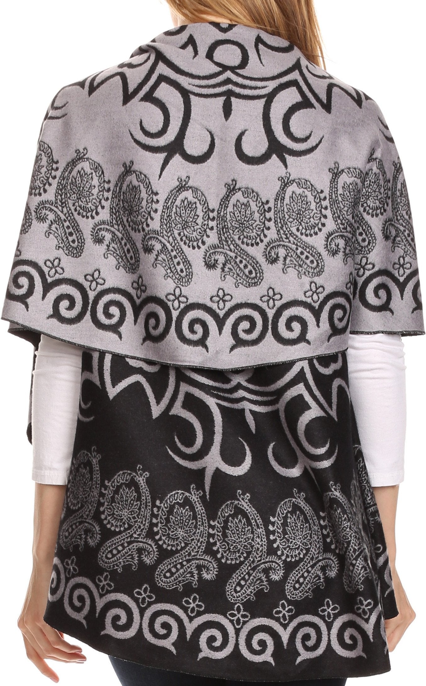 Sakkas Balie Reversable Printed Mid Weight Warm Poncho Throw Shawl / Cardigan - Concordia Style Boutique