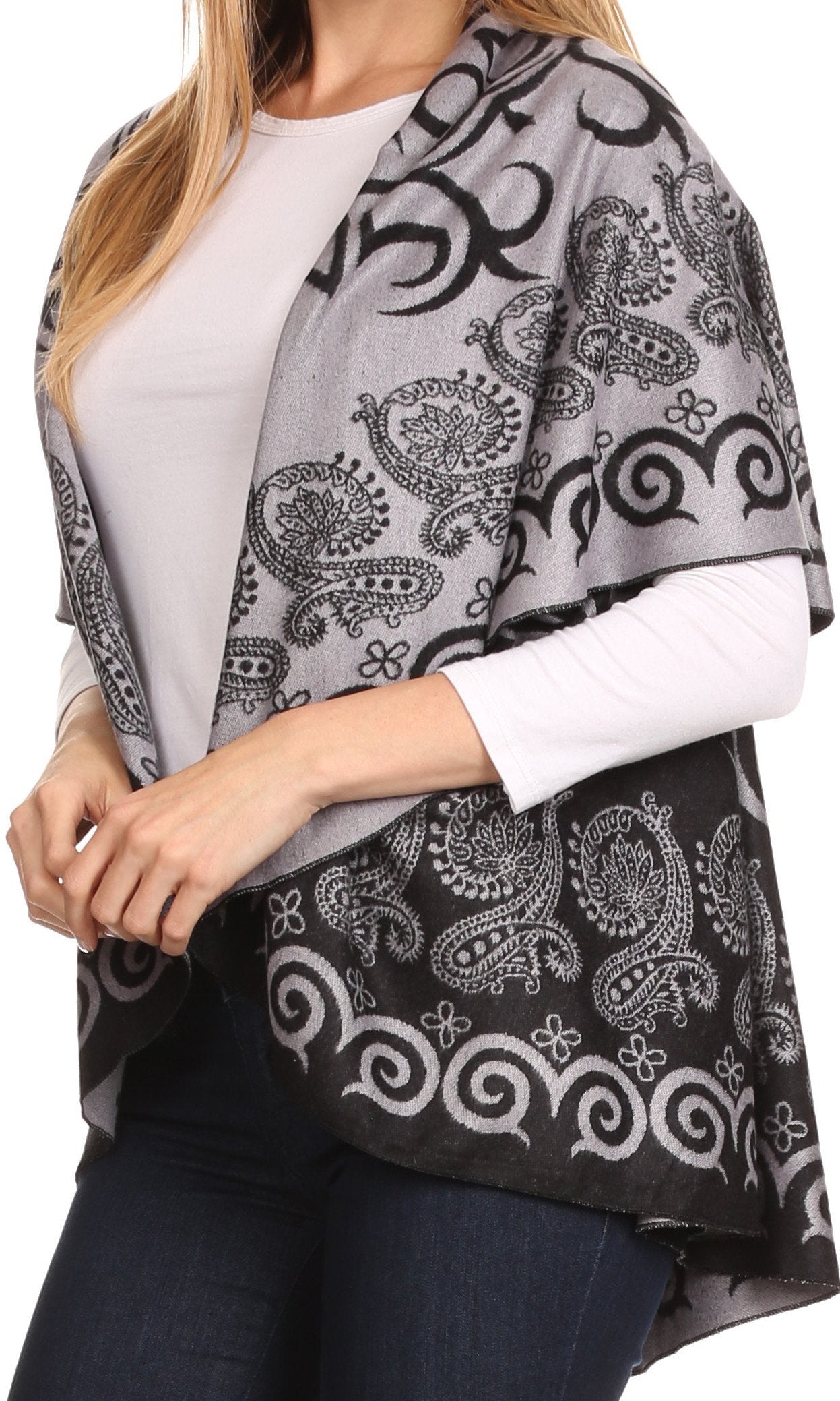 Sakkas Balie Reversable Printed Mid Weight Warm Poncho Throw Shawl / Cardigan - Concordia Style Boutique