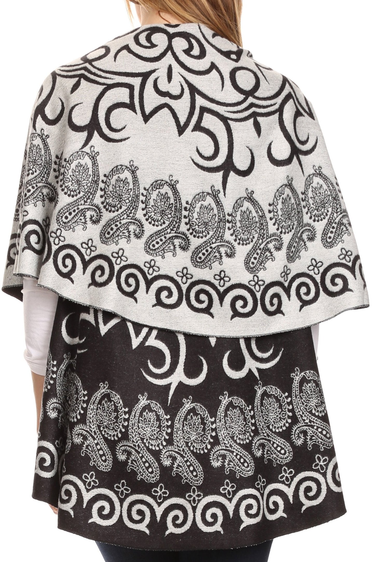 Sakkas Balie Reversable Printed Mid Weight Warm Poncho Throw Shawl / Cardigan - Concordia Style Boutique