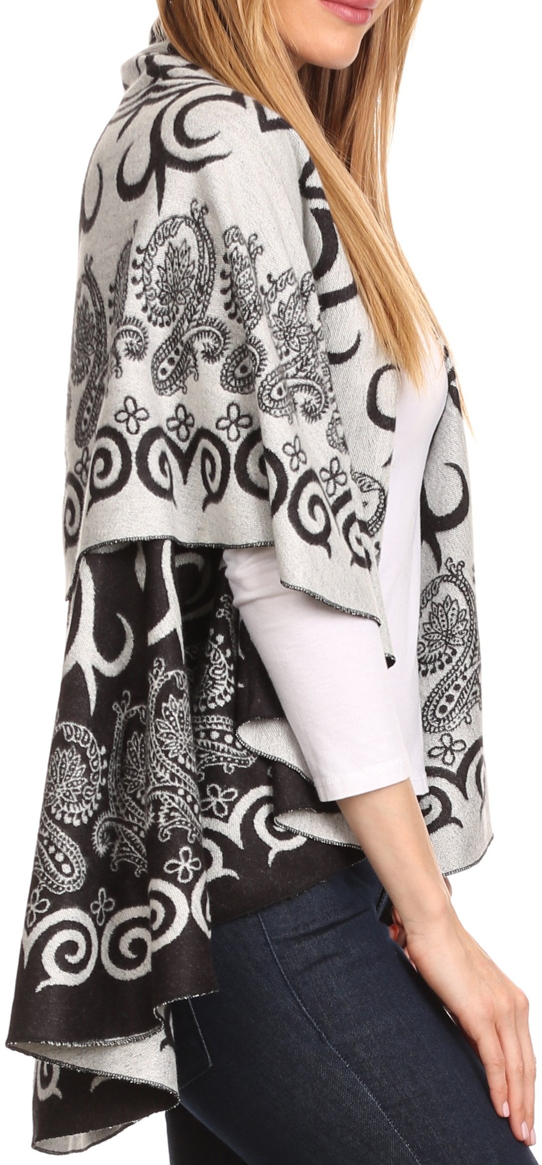 Sakkas Balie Reversable Printed Mid Weight Warm Poncho Throw Shawl / Cardigan - Concordia Style Boutique