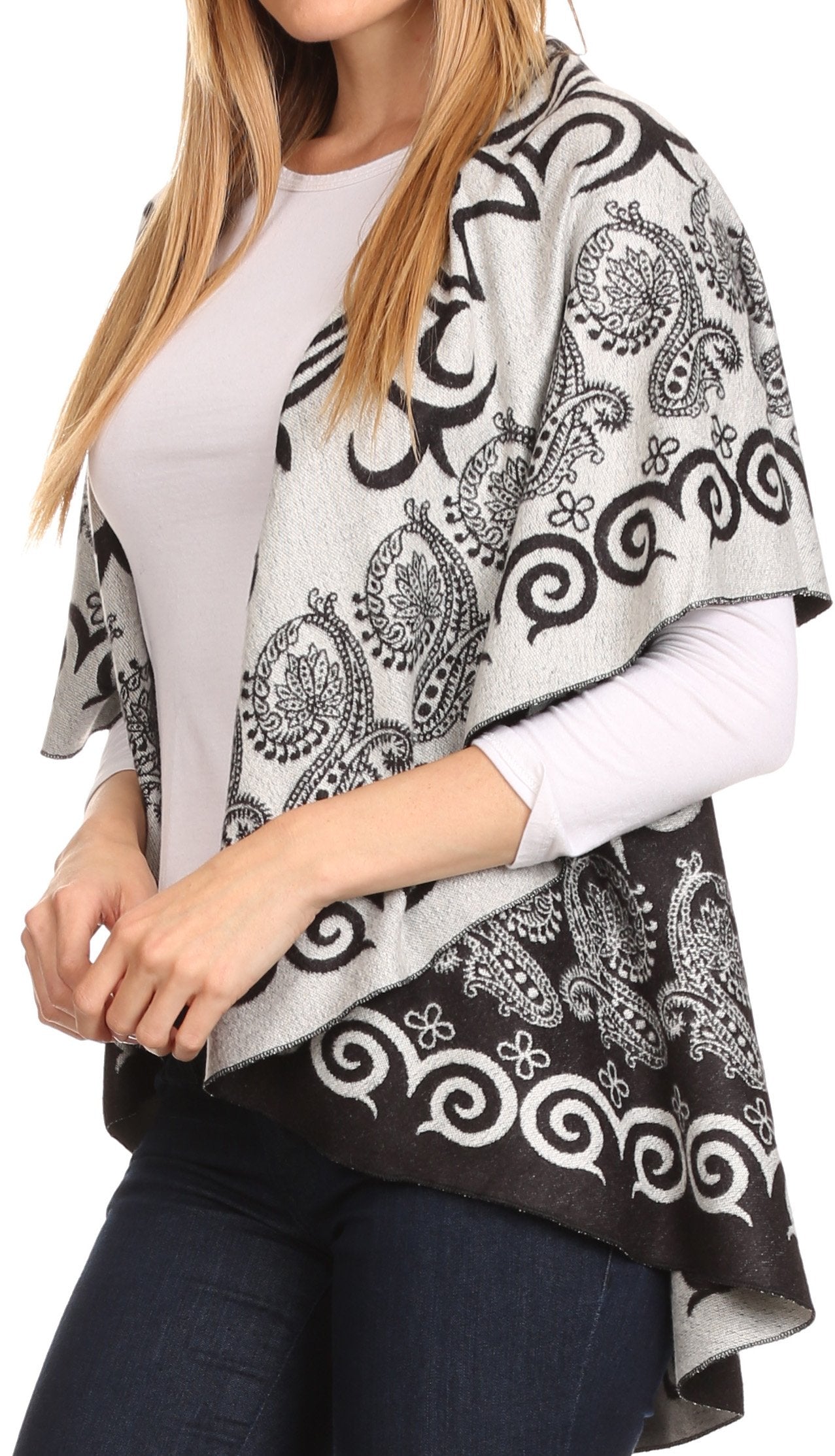 Sakkas Balie Reversable Printed Mid Weight Warm Poncho Throw Shawl / Cardigan - Concordia Style Boutique