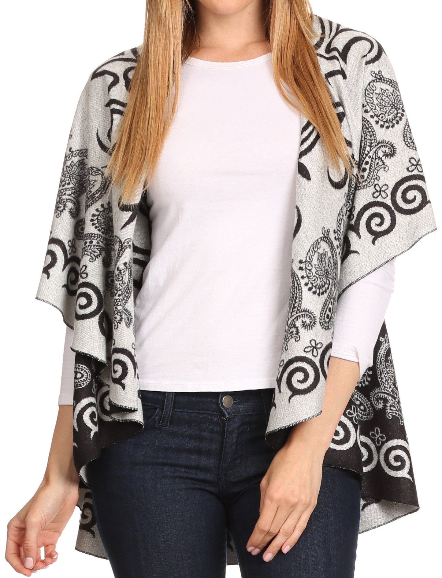 Sakkas Balie Reversable Printed Mid Weight Warm Poncho Throw Shawl / Cardigan - Concordia Style Boutique