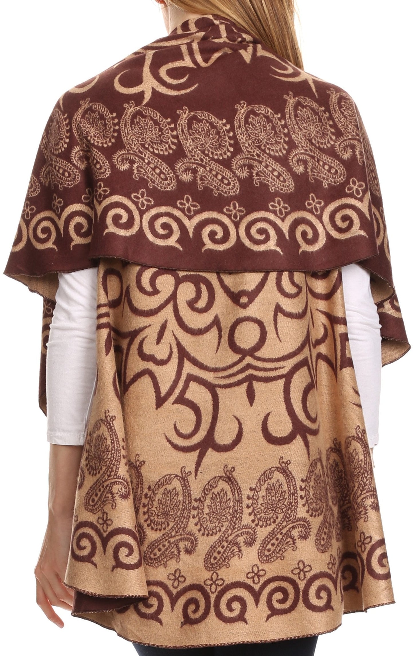 Sakkas Balie Reversable Printed Mid Weight Warm Poncho Throw Shawl / Cardigan - Concordia Style Boutique