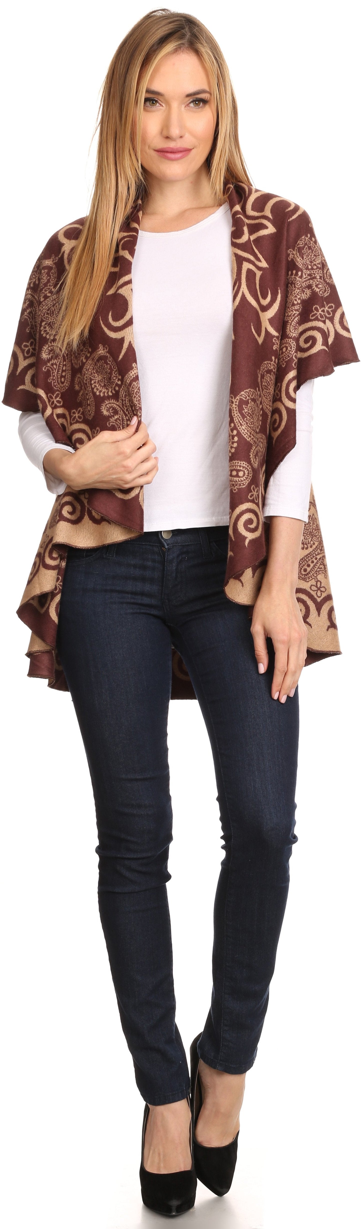 Sakkas Balie Reversable Printed Mid Weight Warm Poncho Throw Shawl / Cardigan - Concordia Style Boutique