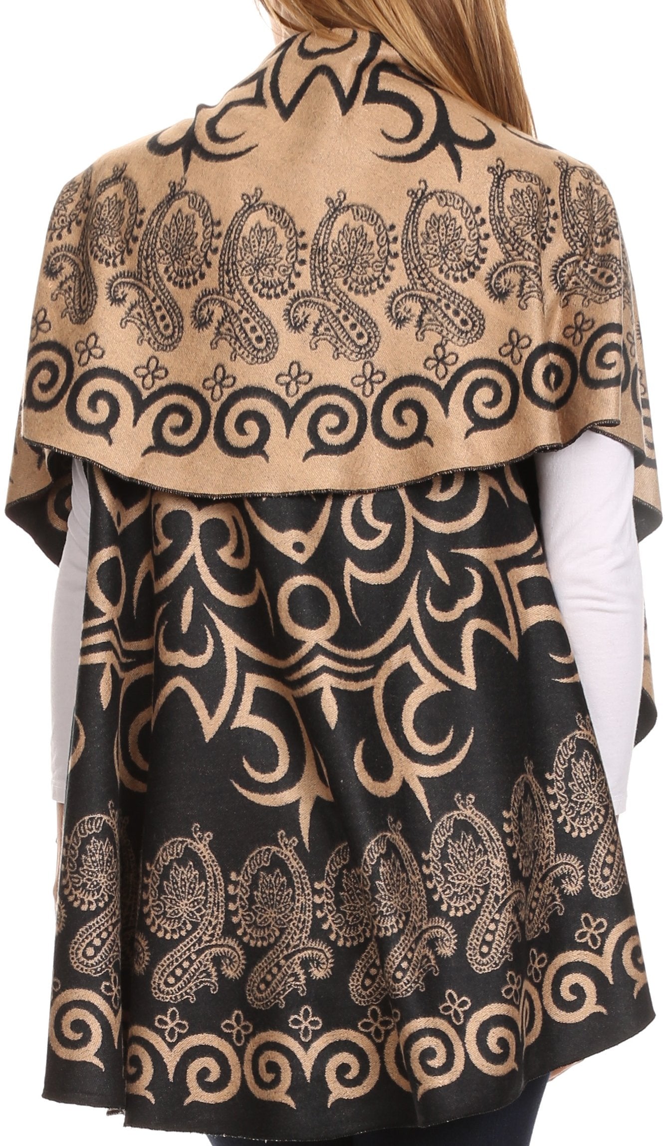 Sakkas Balie Reversable Printed Mid Weight Warm Poncho Throw Shawl / Cardigan - Concordia Style Boutique