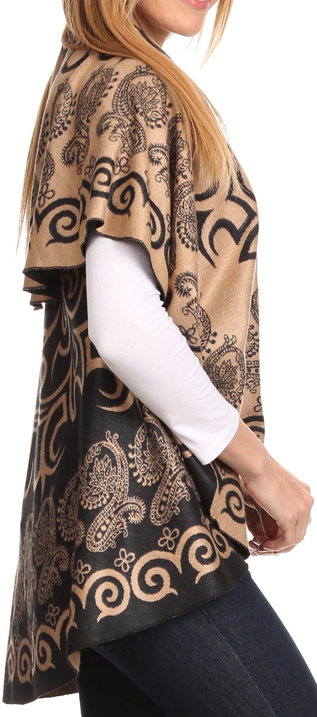 Sakkas Balie Reversable Printed Mid Weight Warm Poncho Throw Shawl / Cardigan - Concordia Style Boutique