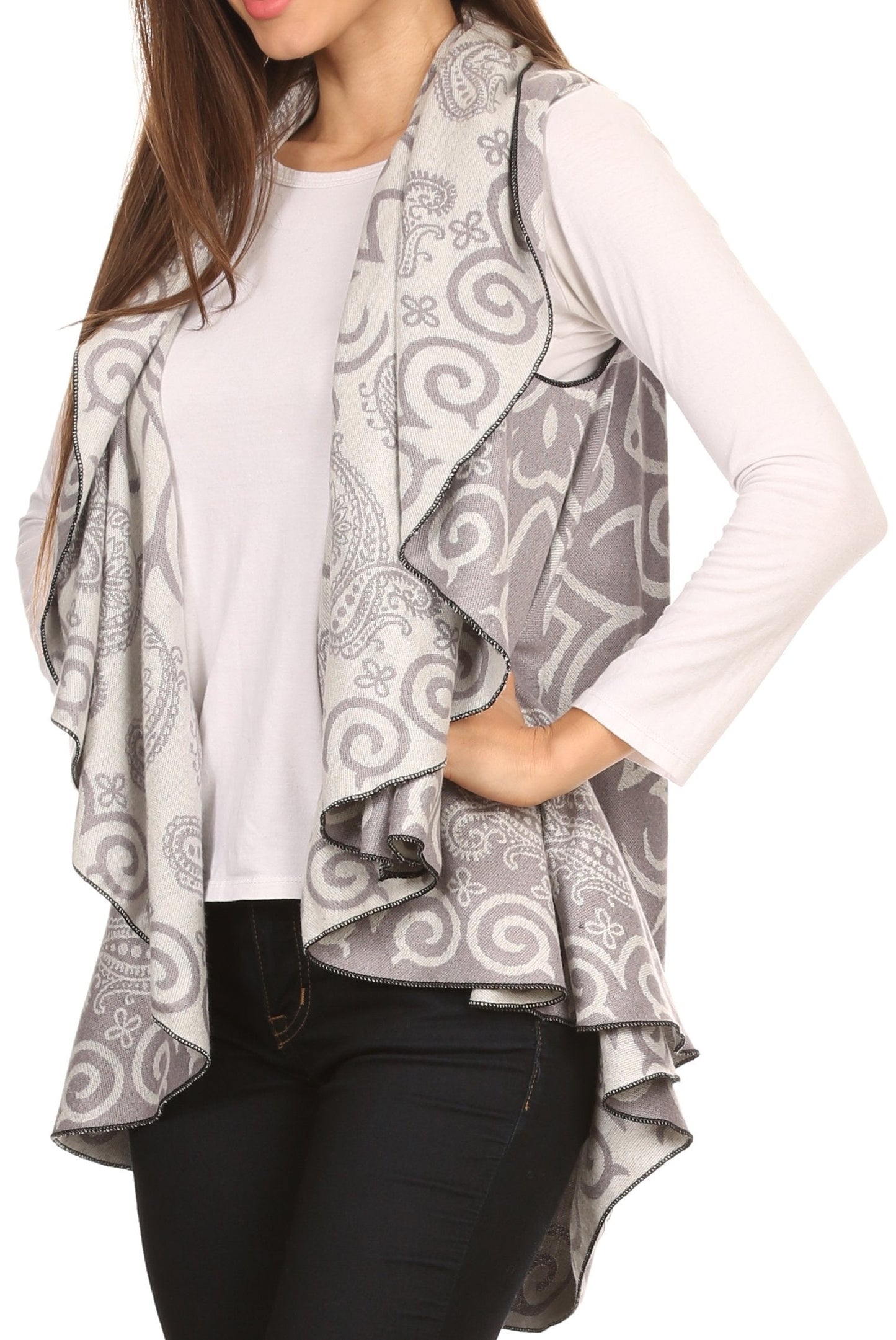 Sakkas Balie Reversable Printed Mid Weight Warm Poncho Throw Shawl / Cardigan - Concordia Style Boutique