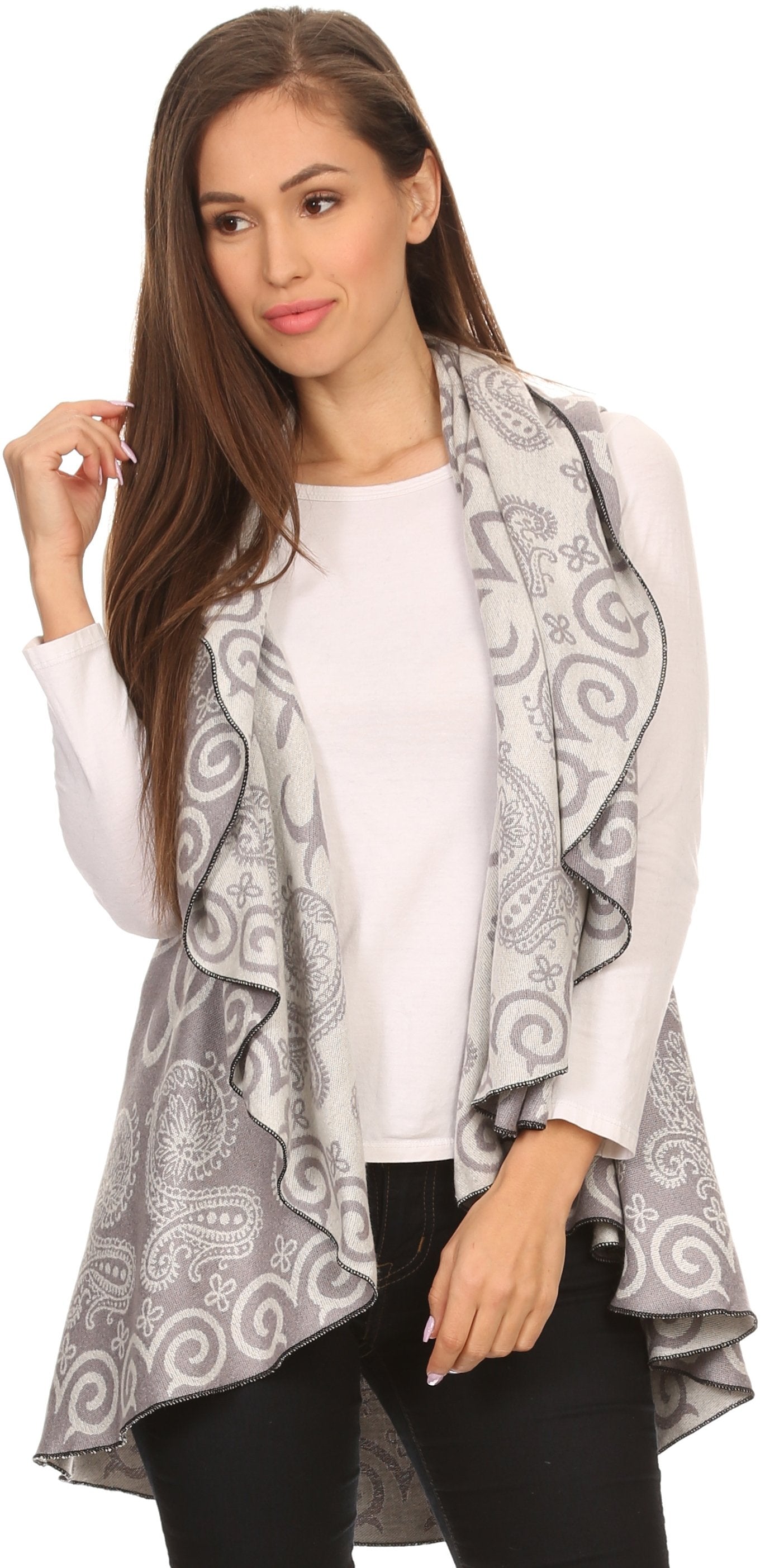 Sakkas Balie Reversable Printed Mid Weight Warm Poncho Throw Shawl / Cardigan - Concordia Style Boutique