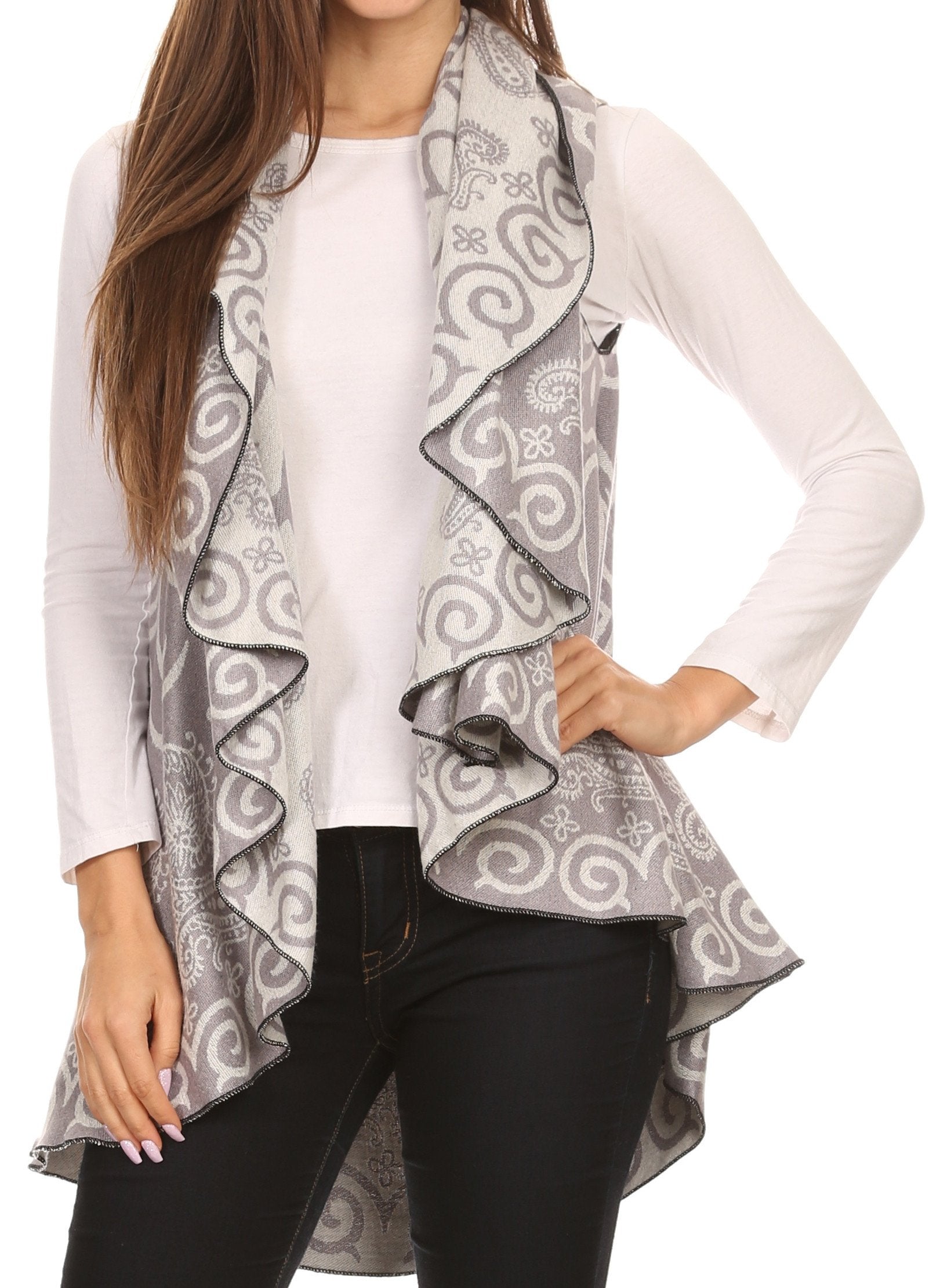 Sakkas Balie Reversable Printed Mid Weight Warm Poncho Throw Shawl / Cardigan - Concordia Style Boutique
