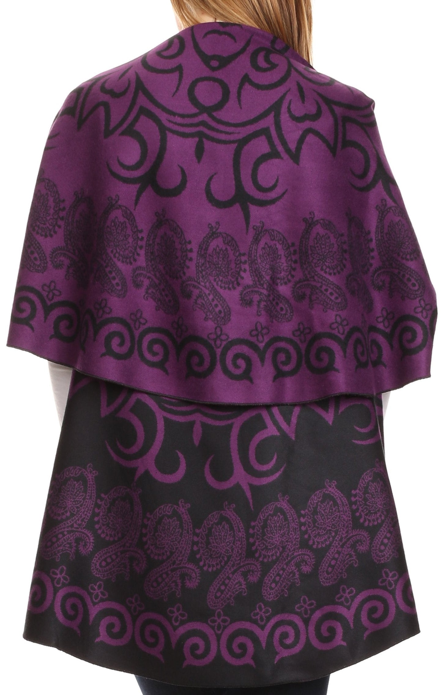 Sakkas Balie Reversable Printed Mid Weight Warm Poncho Throw Shawl / Cardigan - Concordia Style Boutique