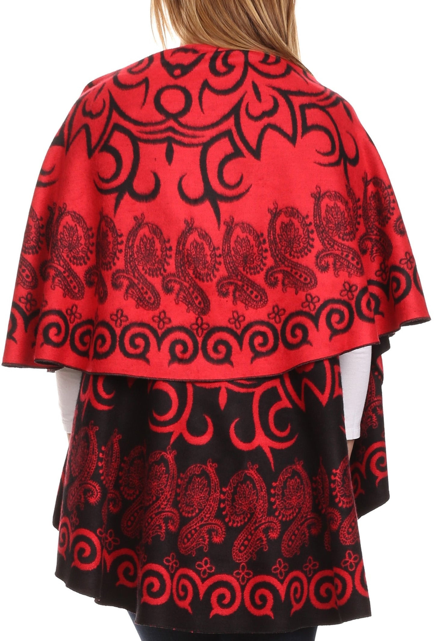 Sakkas Balie Reversable Printed Mid Weight Warm Poncho Throw Shawl / Cardigan - Concordia Style Boutique