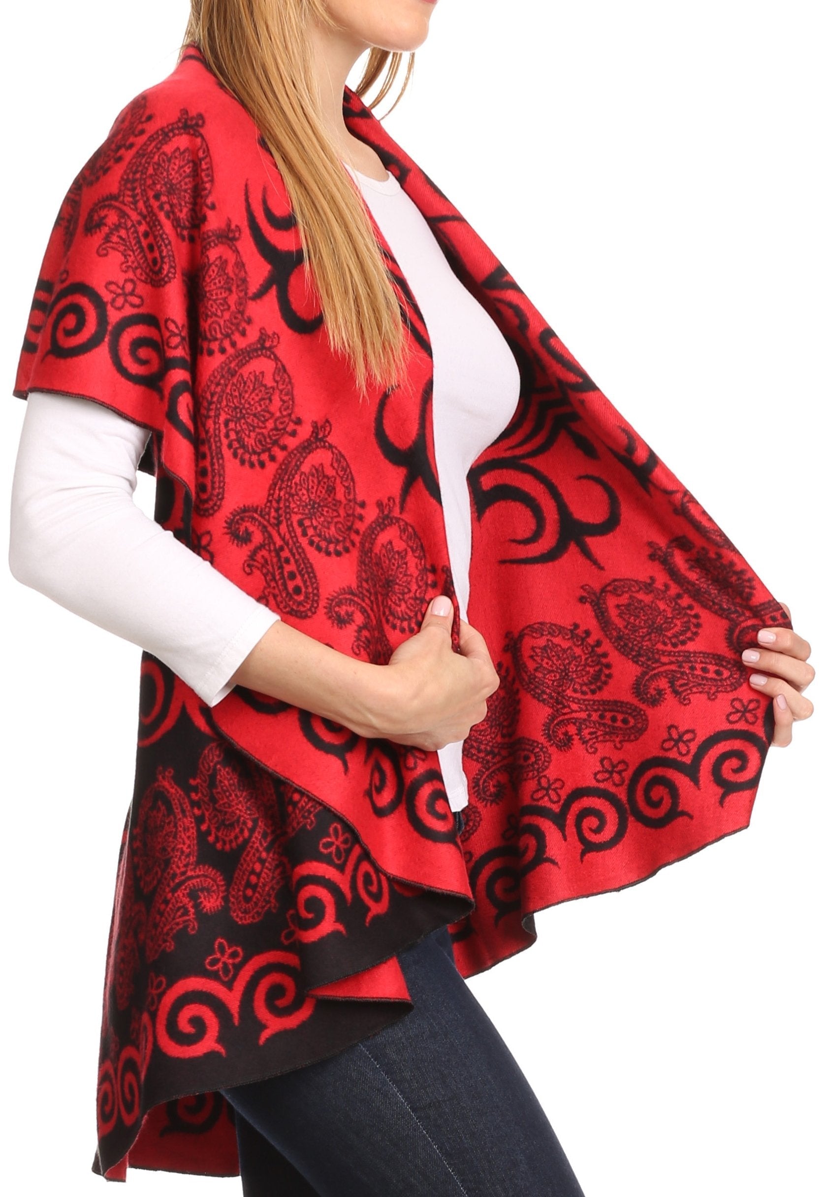 Sakkas Balie Reversable Printed Mid Weight Warm Poncho Throw Shawl / Cardigan - Concordia Style Boutique