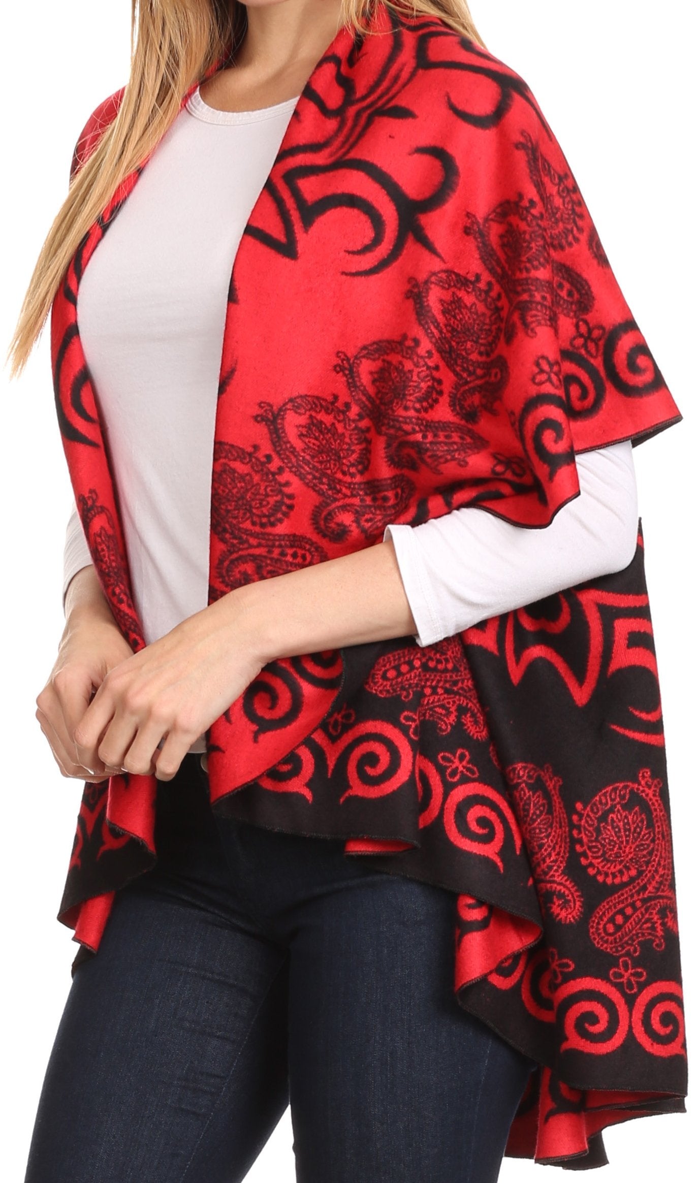 Sakkas Balie Reversable Printed Mid Weight Warm Poncho Throw Shawl / Cardigan - Concordia Style Boutique