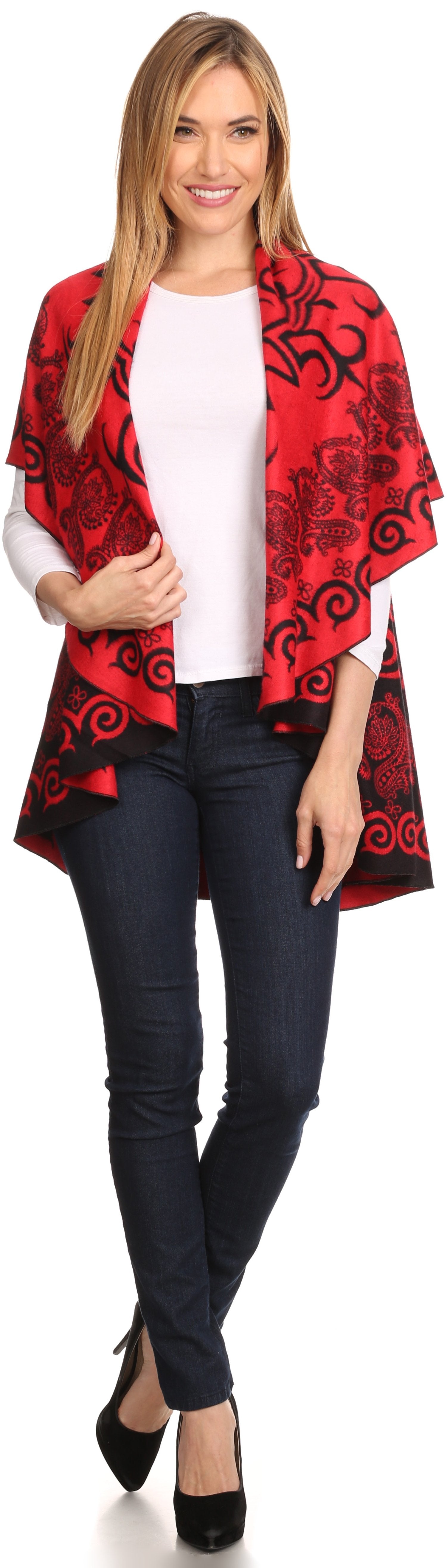 Sakkas Balie Reversable Printed Mid Weight Warm Poncho Throw Shawl / Cardigan - Concordia Style Boutique