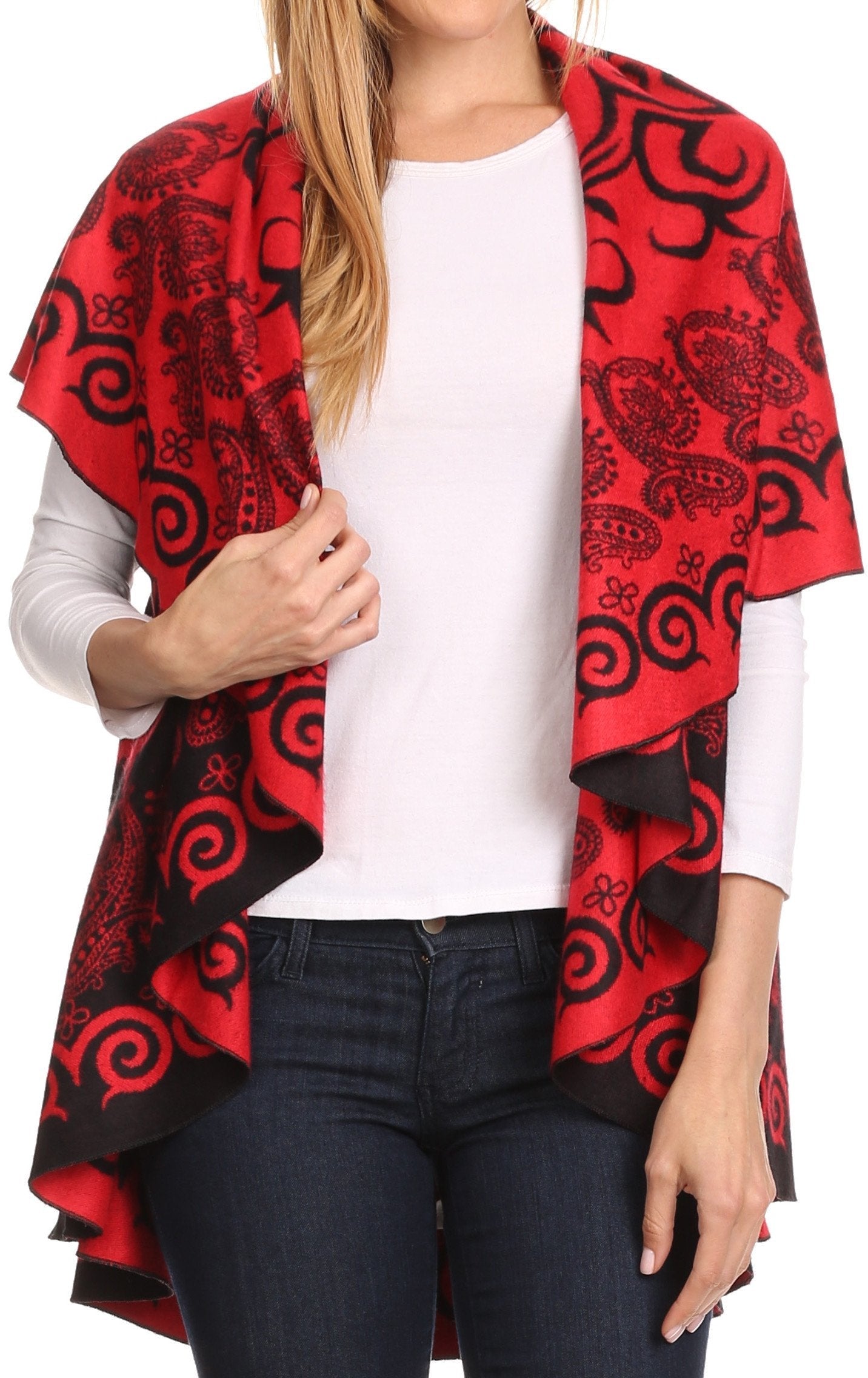 Sakkas Balie Reversable Printed Mid Weight Warm Poncho Throw Shawl / Cardigan - Concordia Style Boutique