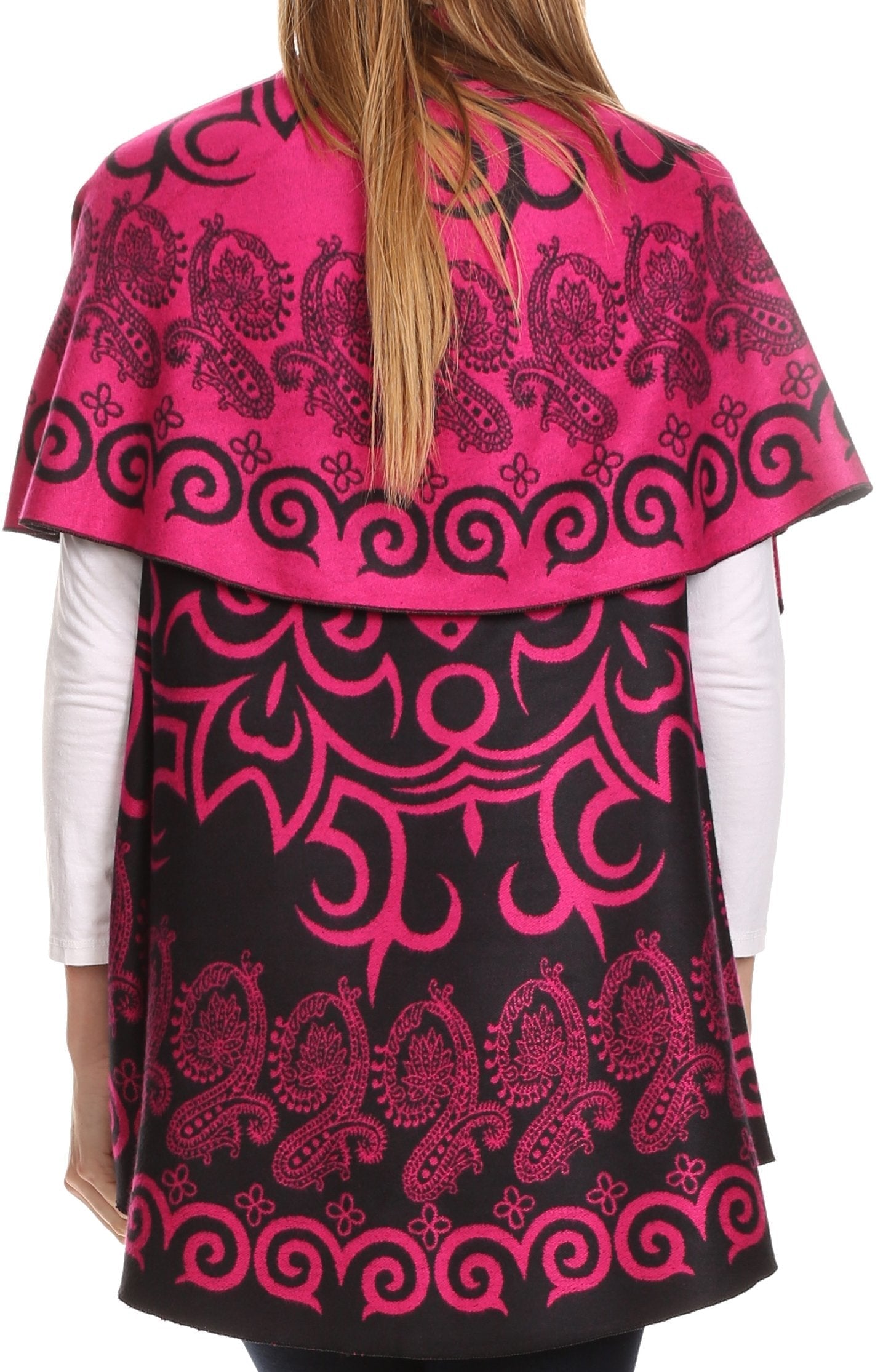 Sakkas Balie Reversable Printed Mid Weight Warm Poncho Throw Shawl / Cardigan - Concordia Style Boutique