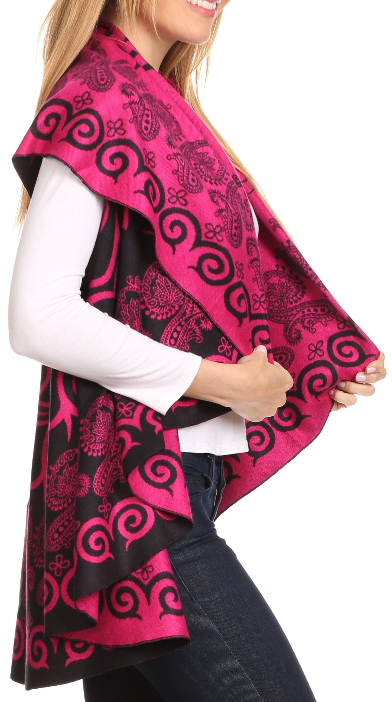 Sakkas Balie Reversable Printed Mid Weight Warm Poncho Throw Shawl / Cardigan - Concordia Style Boutique