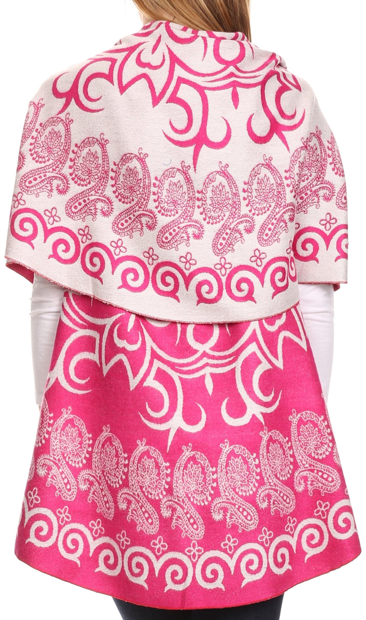 Sakkas Balie Reversable Printed Mid Weight Warm Poncho Throw Shawl / Cardigan - Concordia Style Boutique