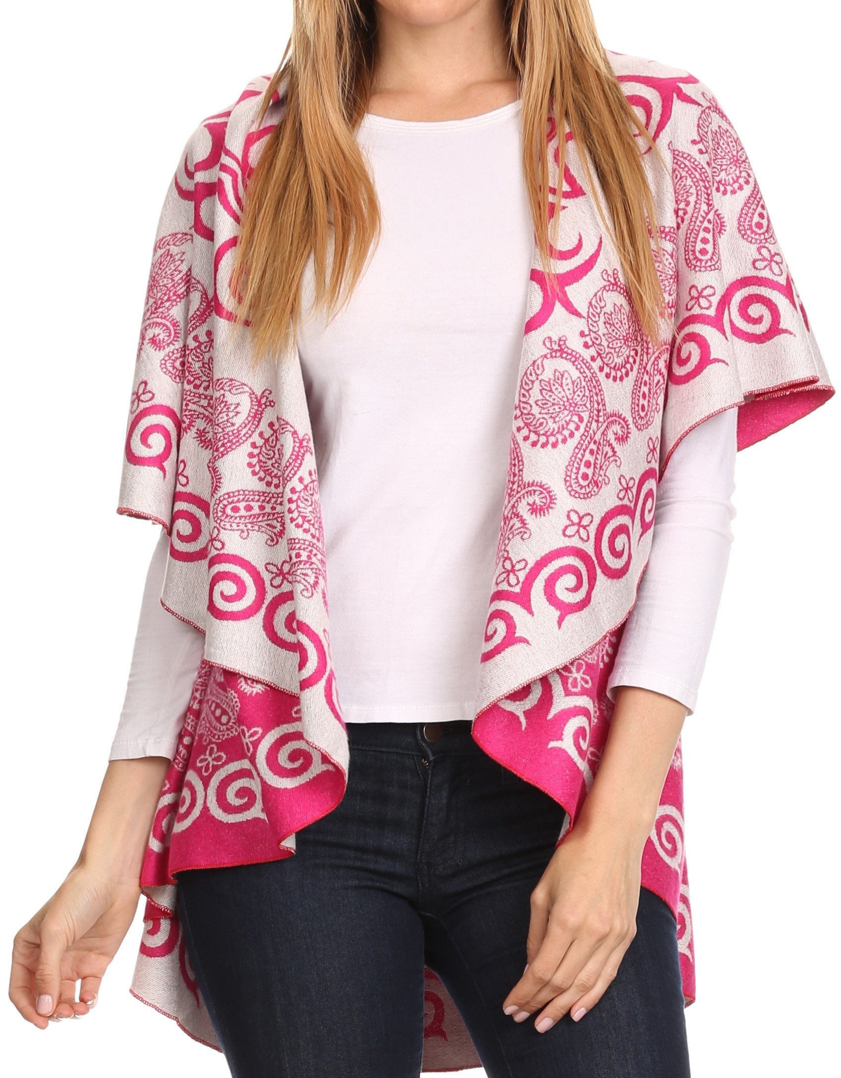 Sakkas Balie Reversable Printed Mid Weight Warm Poncho Throw Shawl / Cardigan - Concordia Style Boutique