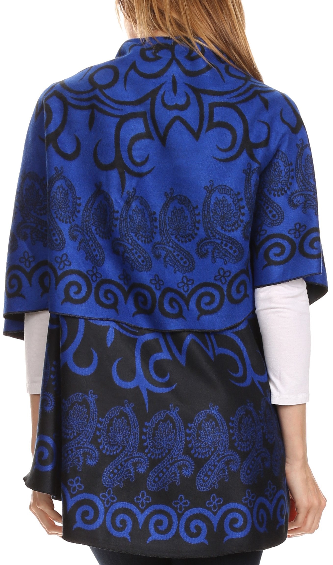 Sakkas Balie Reversable Printed Mid Weight Warm Poncho Throw Shawl / Cardigan - Concordia Style Boutique