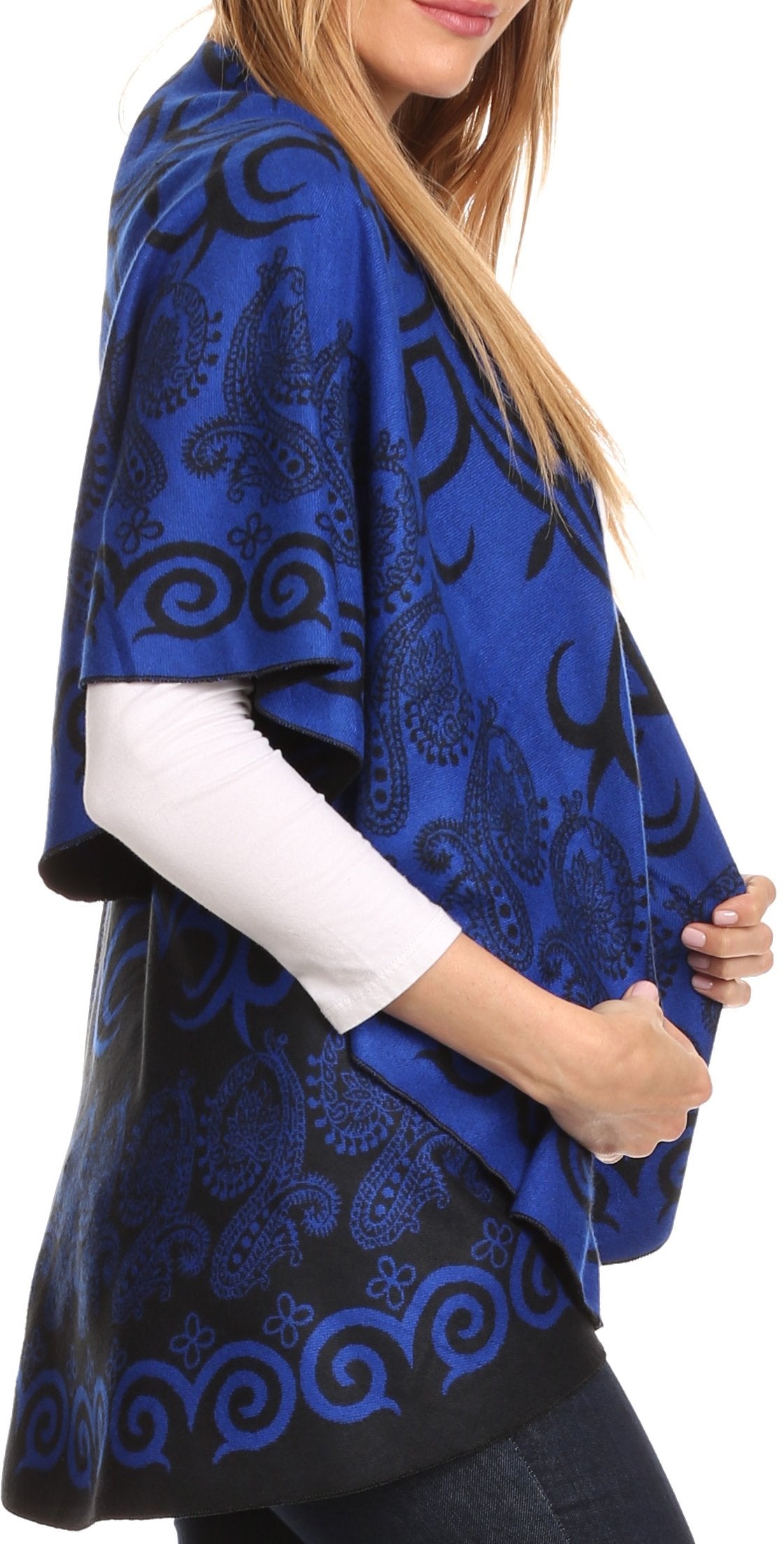 Sakkas Balie Reversable Printed Mid Weight Warm Poncho Throw Shawl / Cardigan - Concordia Style Boutique