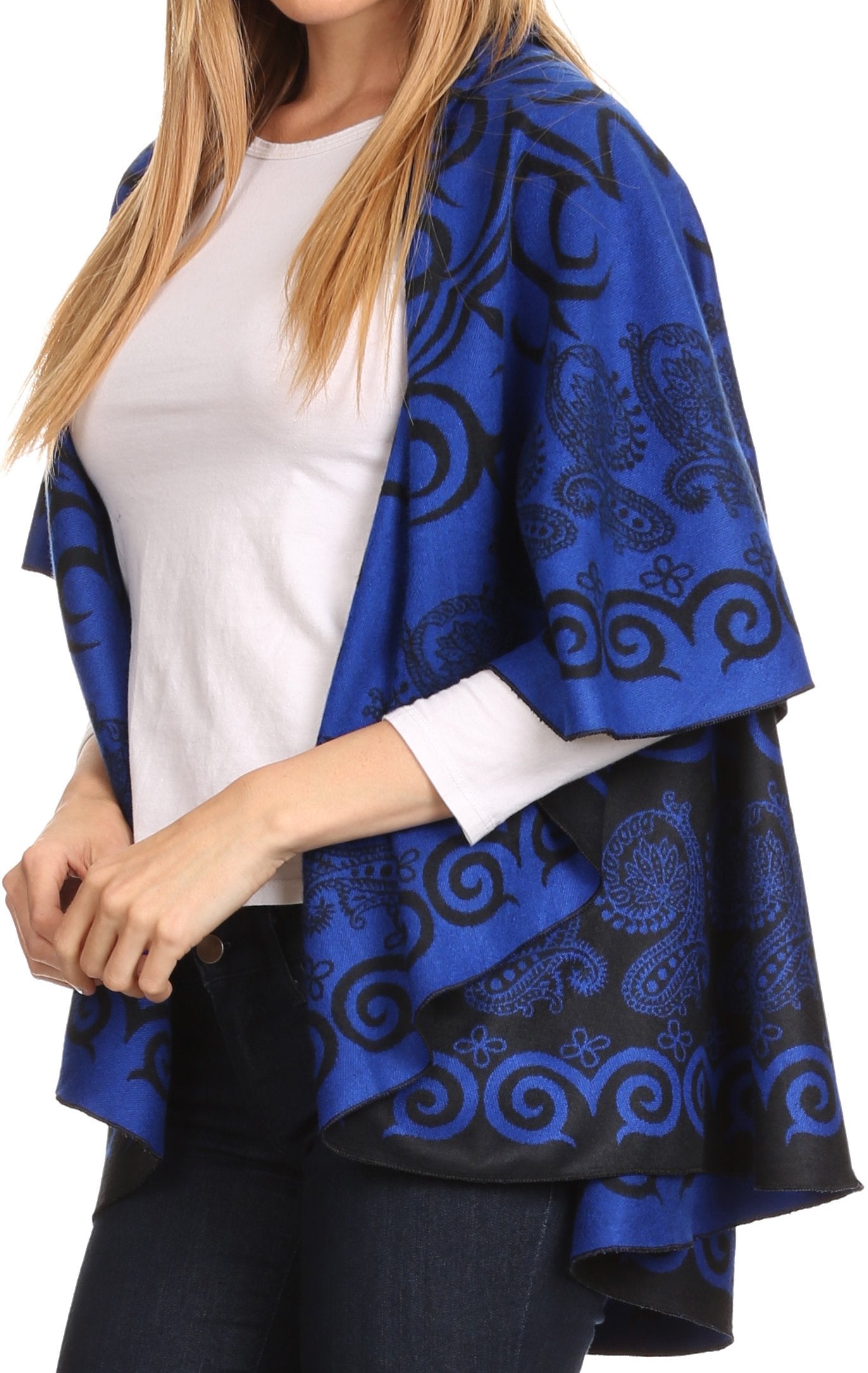 Sakkas Balie Reversable Printed Mid Weight Warm Poncho Throw Shawl / Cardigan - Concordia Style Boutique