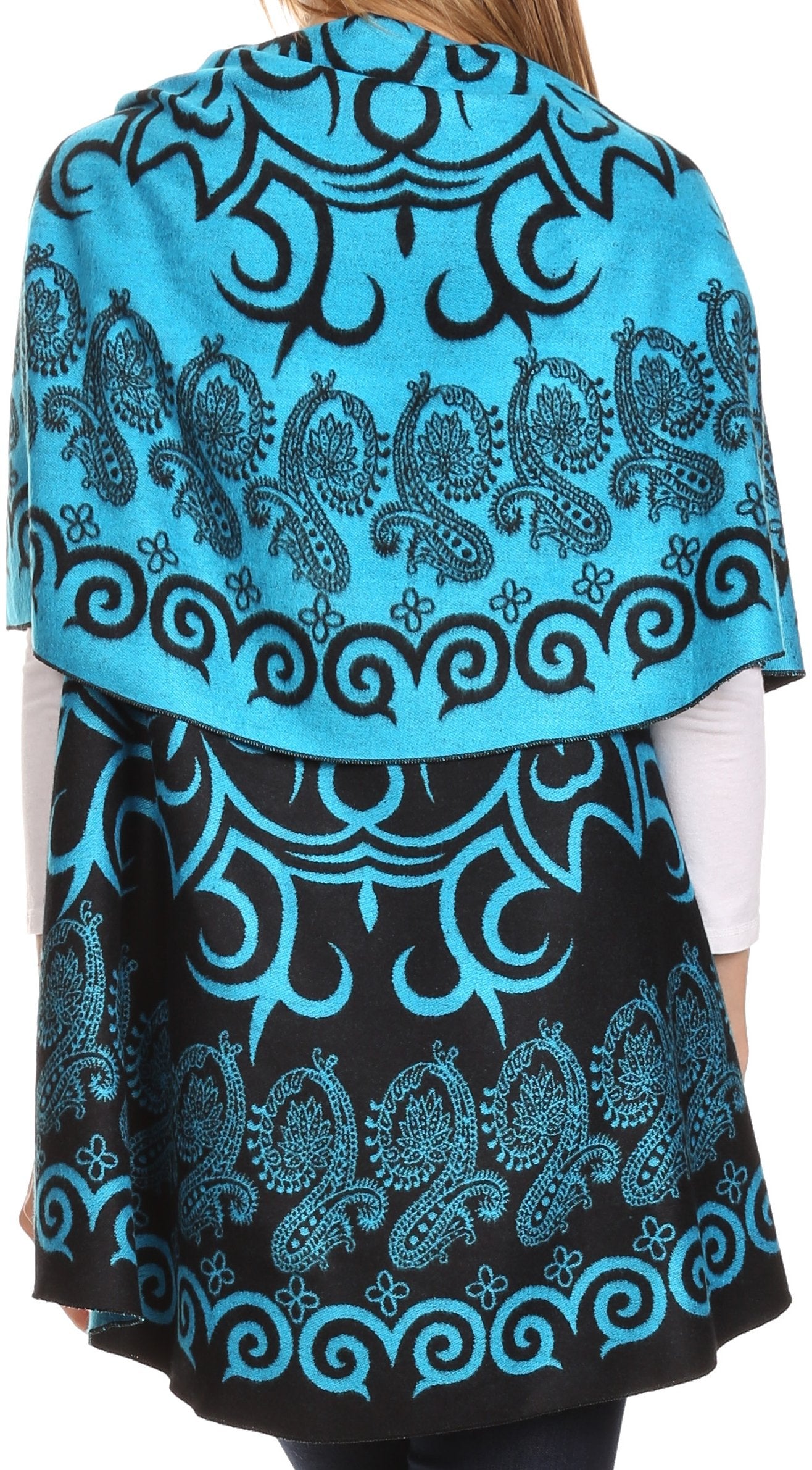 Sakkas Balie Reversable Printed Mid Weight Warm Poncho Throw Shawl / Cardigan - Concordia Style Boutique