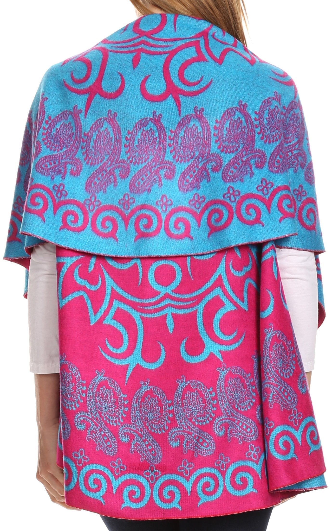 Sakkas Balie Reversable Printed Mid Weight Warm Poncho Throw Shawl / Cardigan - Concordia Style Boutique