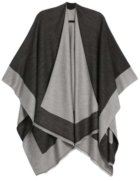 Sakkas Nila Women's Reversible Open Front Large Poncho Shawl Wrap Scarf Cape Ruana - Concordia Style Boutique