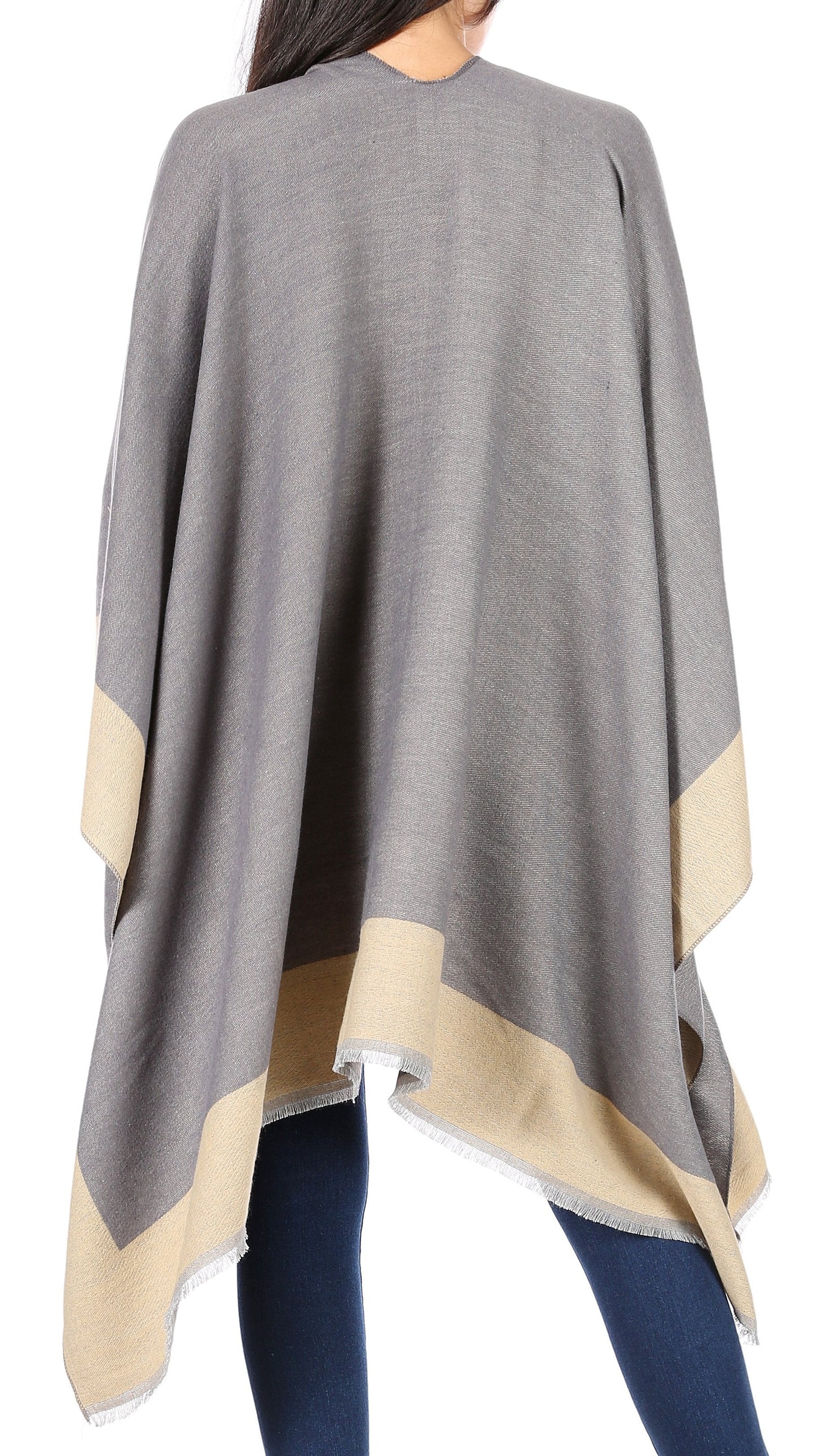 Sakkas Nila Women's Reversible Open Front Large Poncho Shawl Wrap Scarf Cape Ruana - Concordia Style Boutique