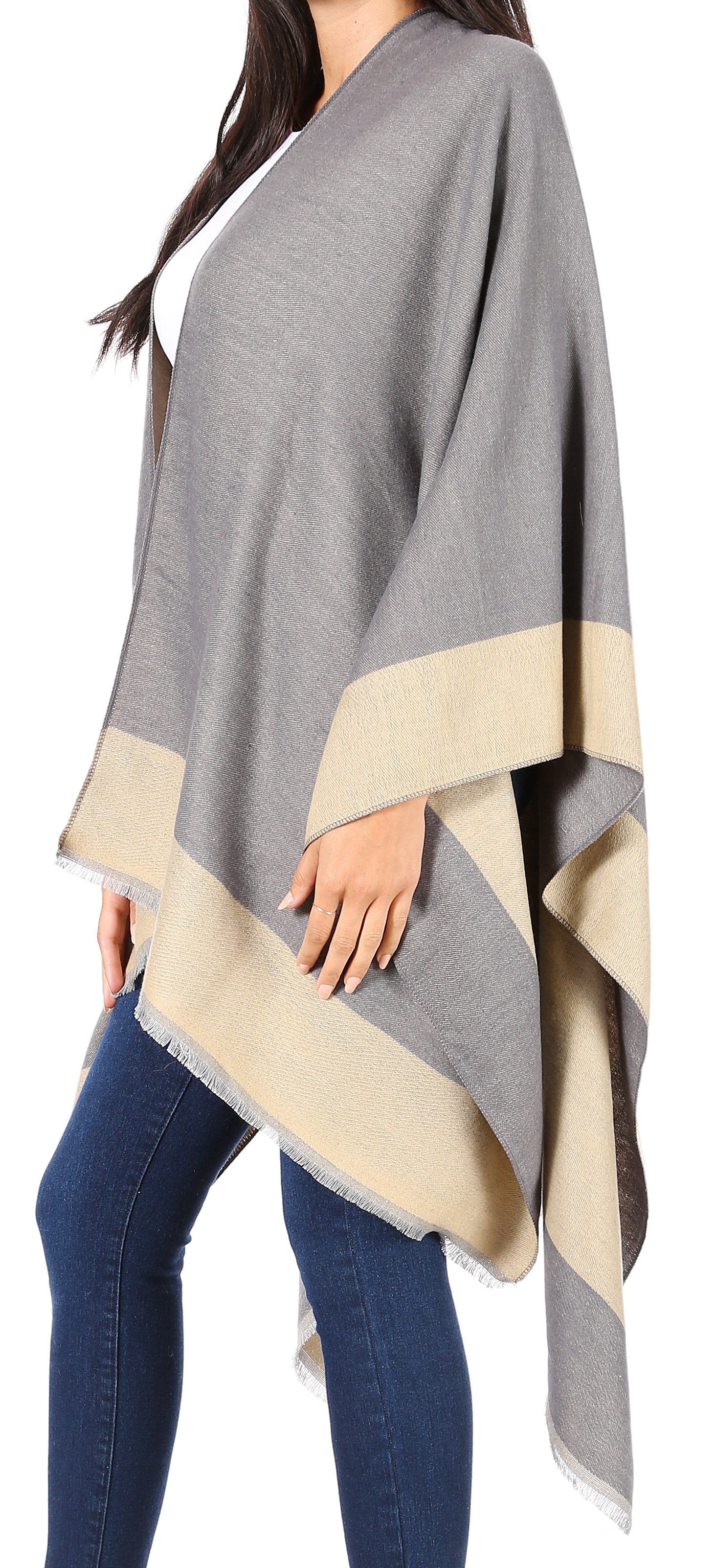 Sakkas Nila Women's Reversible Open Front Large Poncho Shawl Wrap Scarf Cape Ruana - Concordia Style Boutique