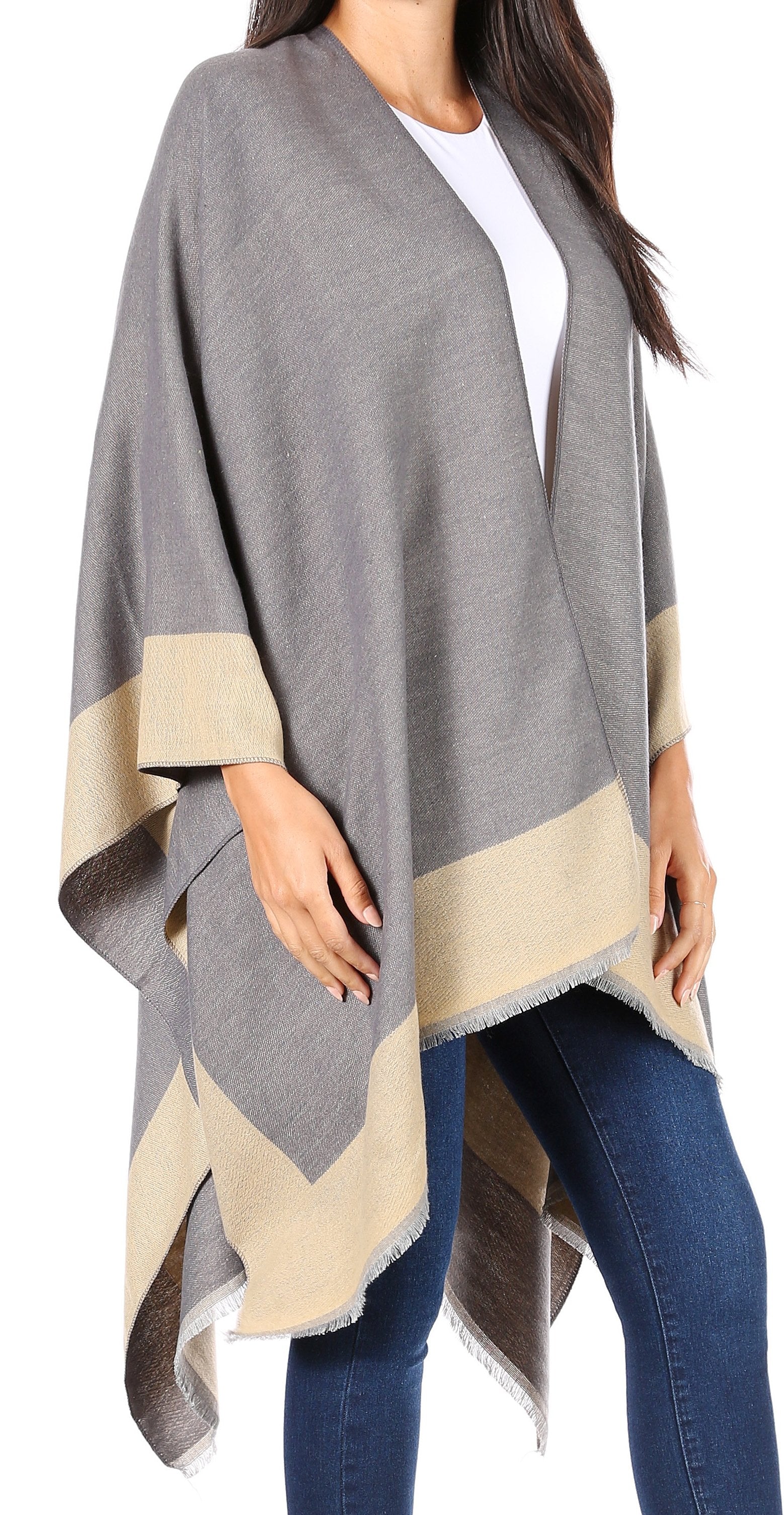 Sakkas Nila Women's Reversible Open Front Large Poncho Shawl Wrap Scarf Cape Ruana - Concordia Style Boutique
