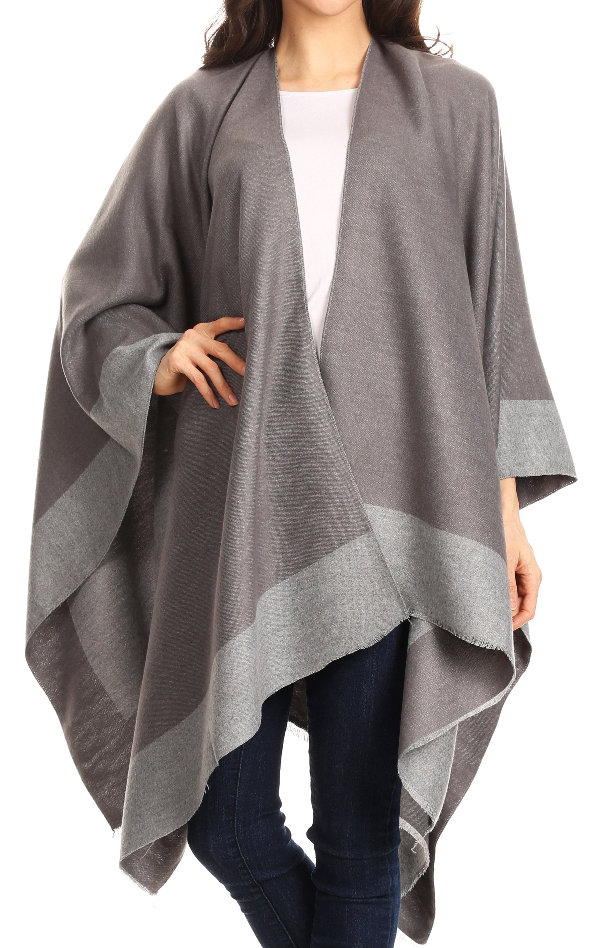 Sakkas Nila Women's Reversible Open Front Large Poncho Shawl Wrap Scarf Cape Ruana - Concordia Style Boutique
