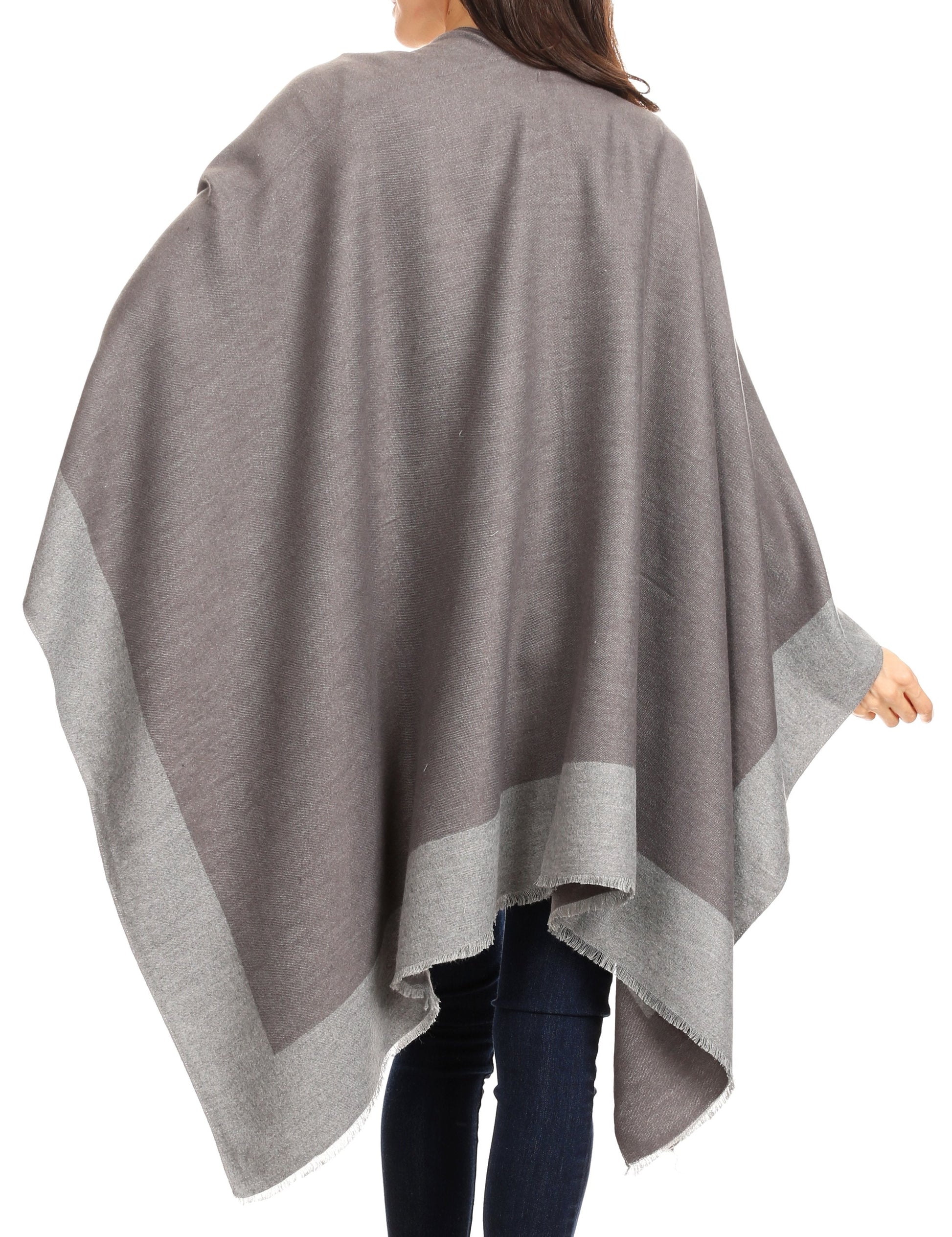 Sakkas Nila Women's Reversible Open Front Large Poncho Shawl Wrap Scarf Cape Ruana - Concordia Style Boutique