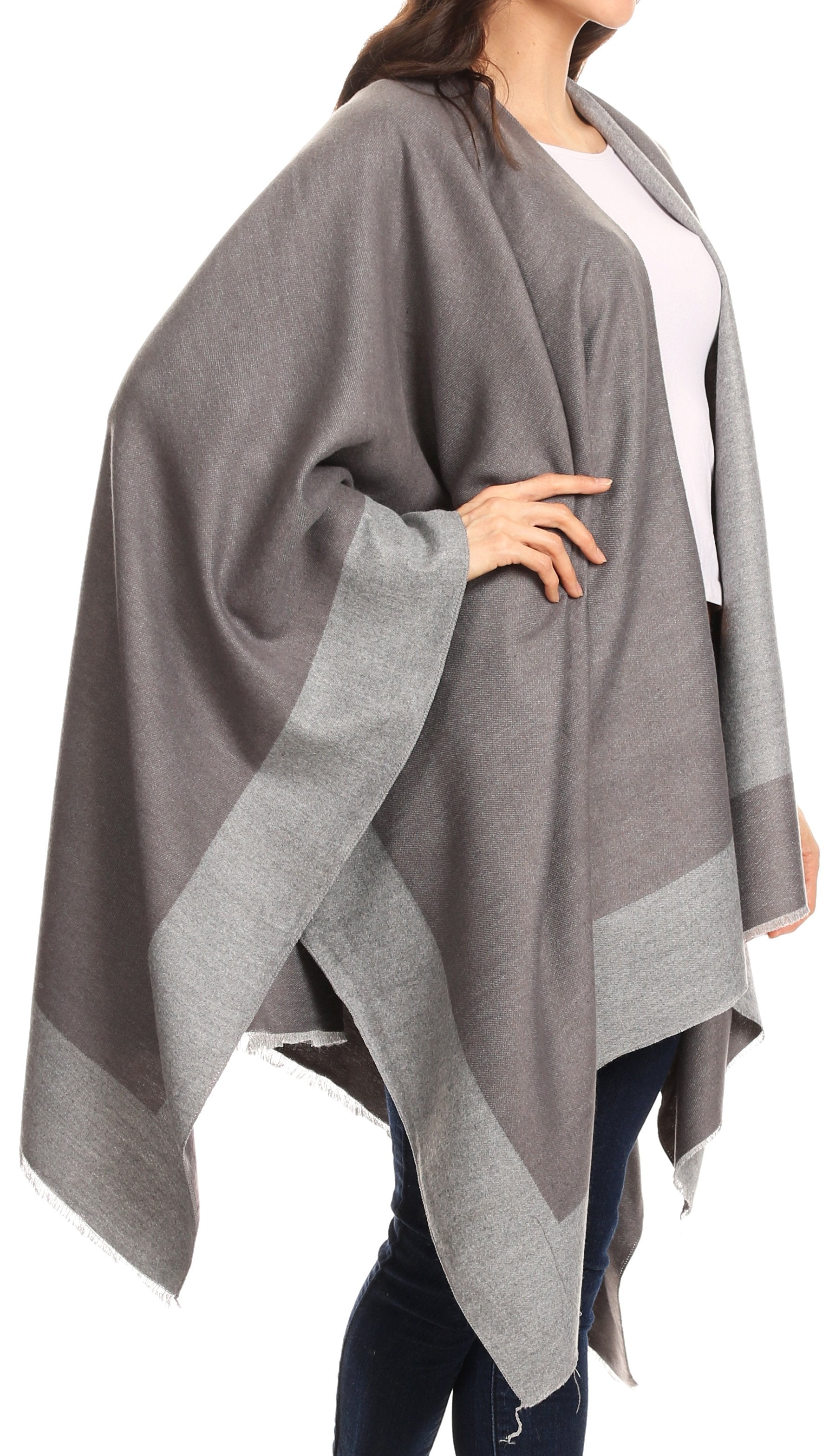 Sakkas Nila Women's Reversible Open Front Large Poncho Shawl Wrap Scarf Cape Ruana - Concordia Style Boutique