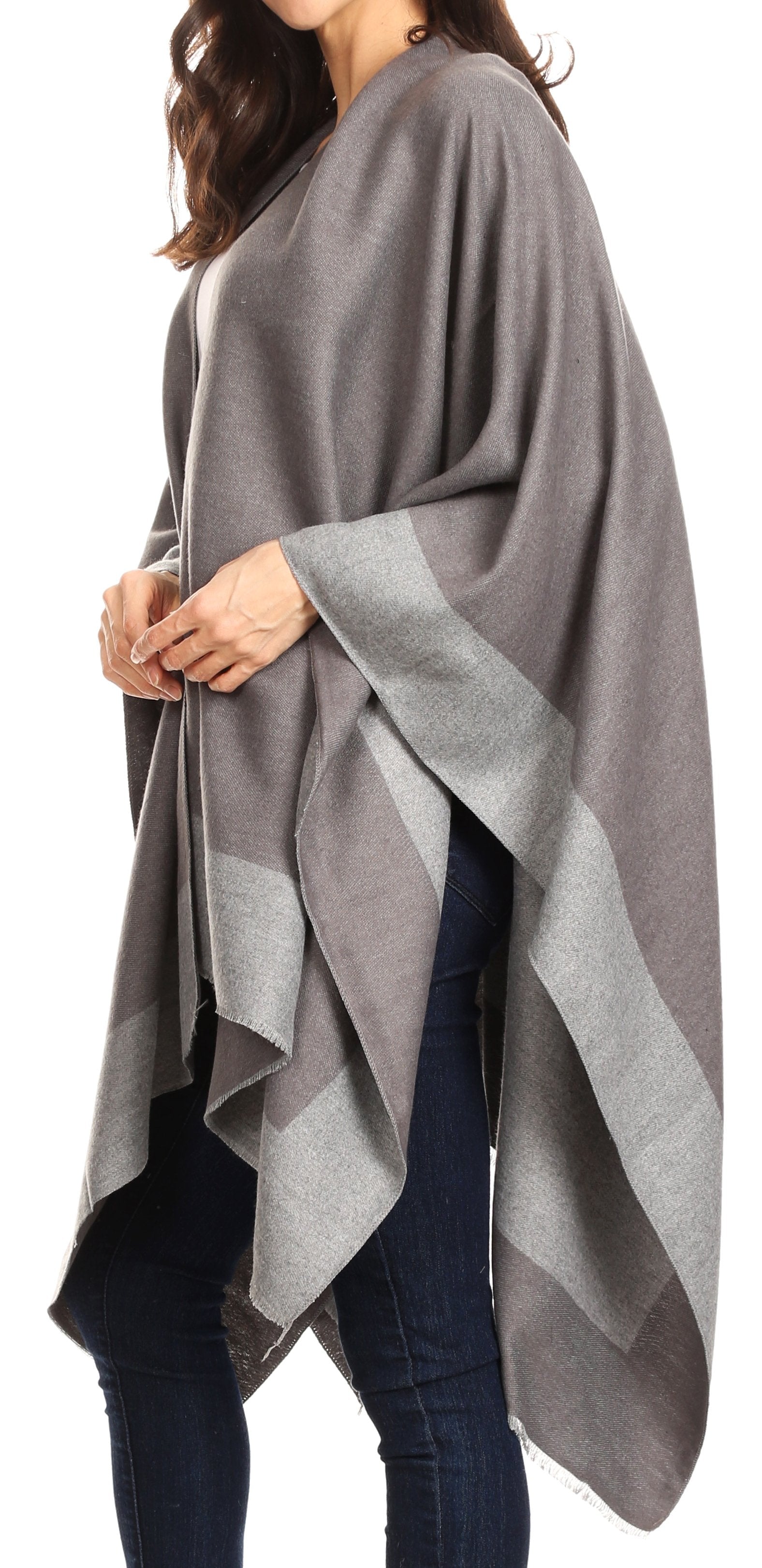 Sakkas Nila Women's Reversible Open Front Large Poncho Shawl Wrap Scarf Cape Ruana - Concordia Style Boutique