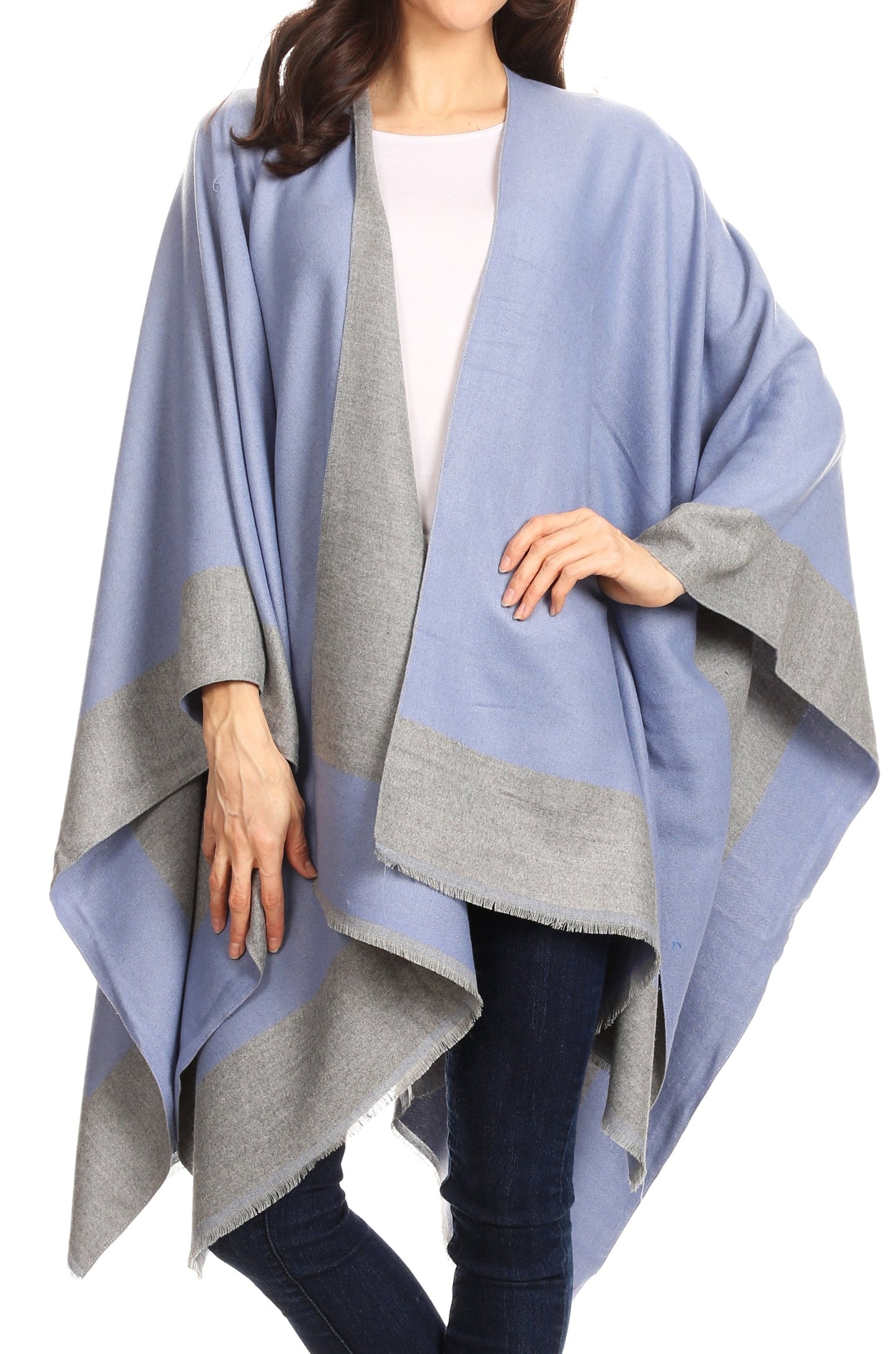 Sakkas Nila Women's Reversible Open Front Large Poncho Shawl Wrap Scarf Cape Ruana - Concordia Style Boutique