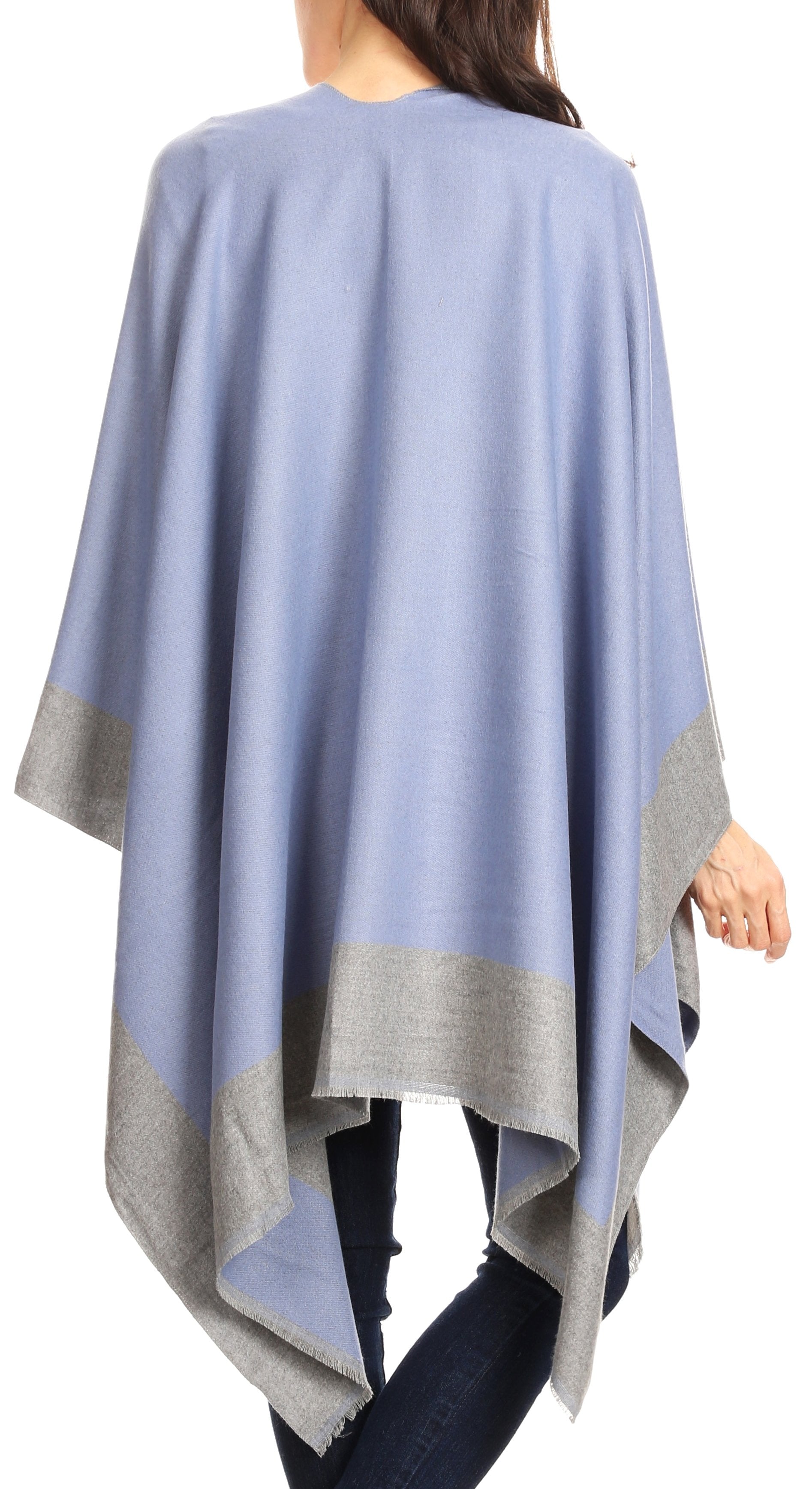 Sakkas Nila Women's Reversible Open Front Large Poncho Shawl Wrap Scarf Cape Ruana - Concordia Style Boutique
