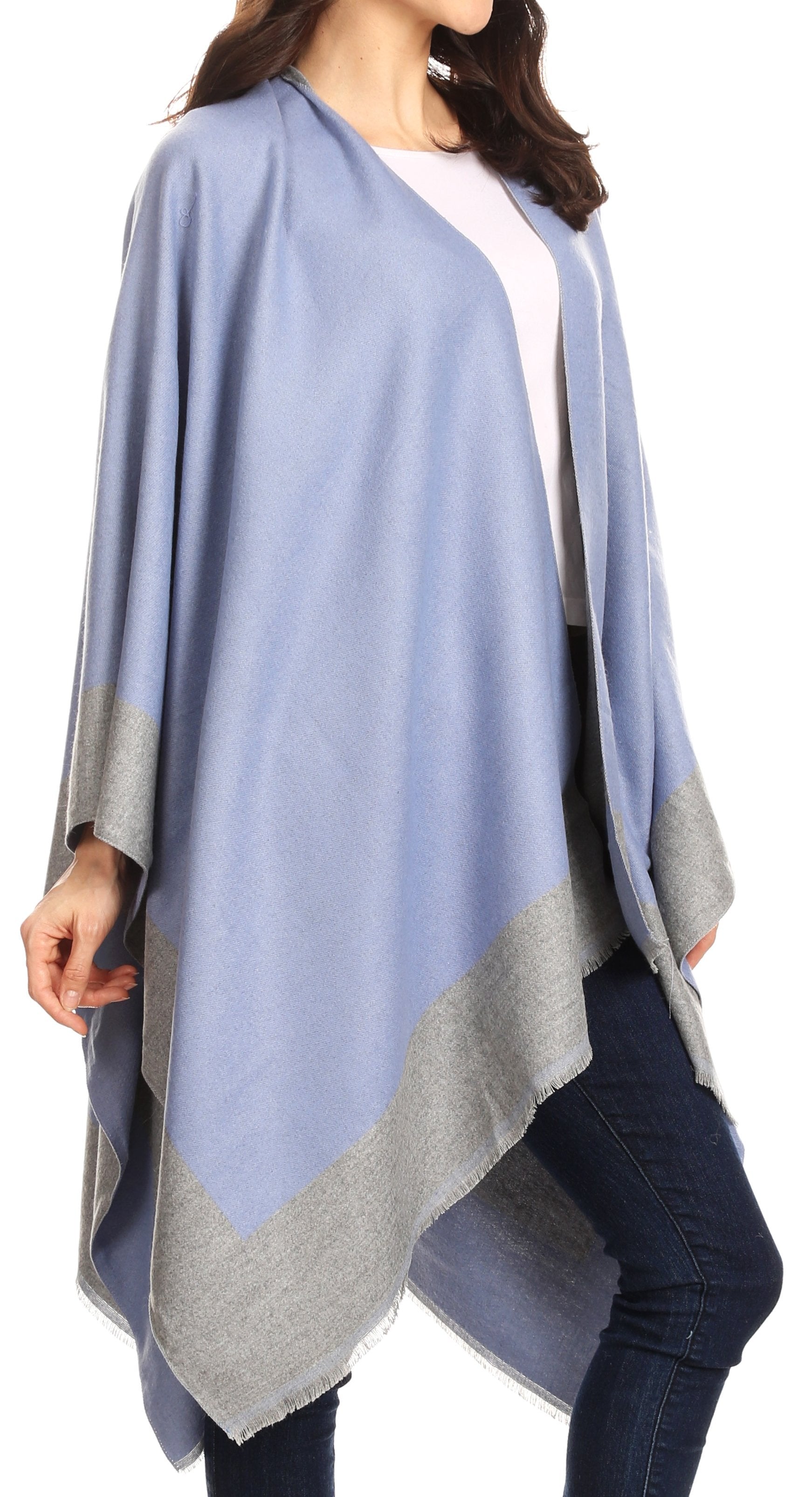 Sakkas Nila Women's Reversible Open Front Large Poncho Shawl Wrap Scarf Cape Ruana - Concordia Style Boutique