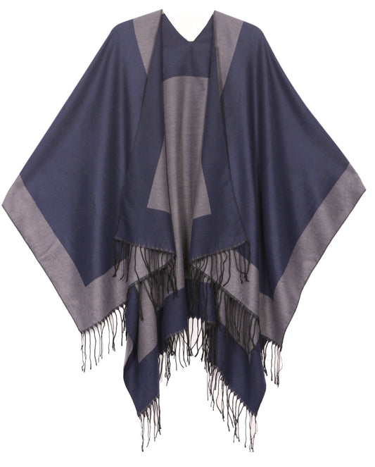 Sakkas Avi Women's Reversible Open Front Poncho Cardigan Ruana Cape Shawl W/Fringe - Concordia Style Boutique