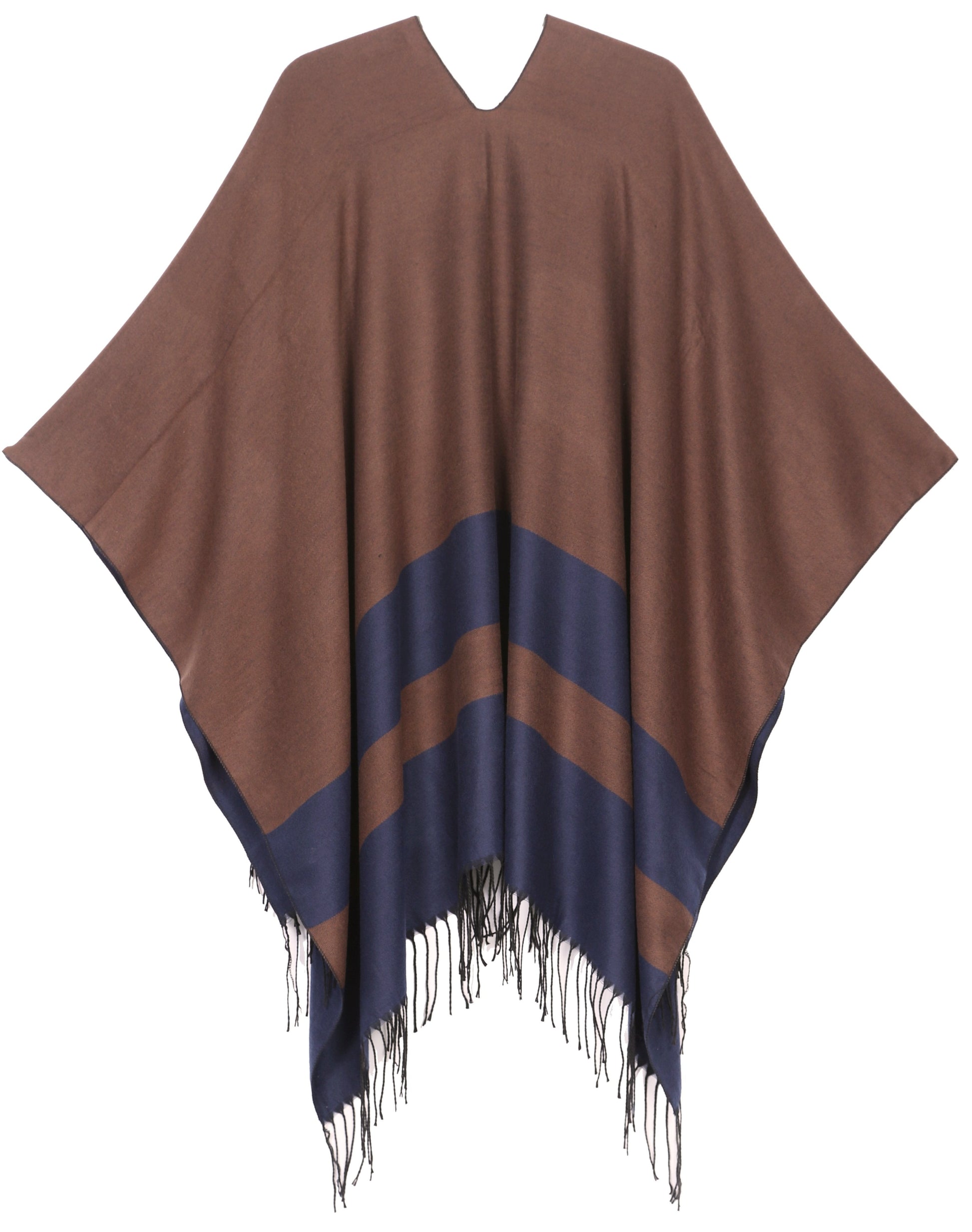 Sakkas Avi Women's Reversible Open Front Poncho Cardigan Ruana Cape Shawl W/Fringe - Concordia Style Boutique