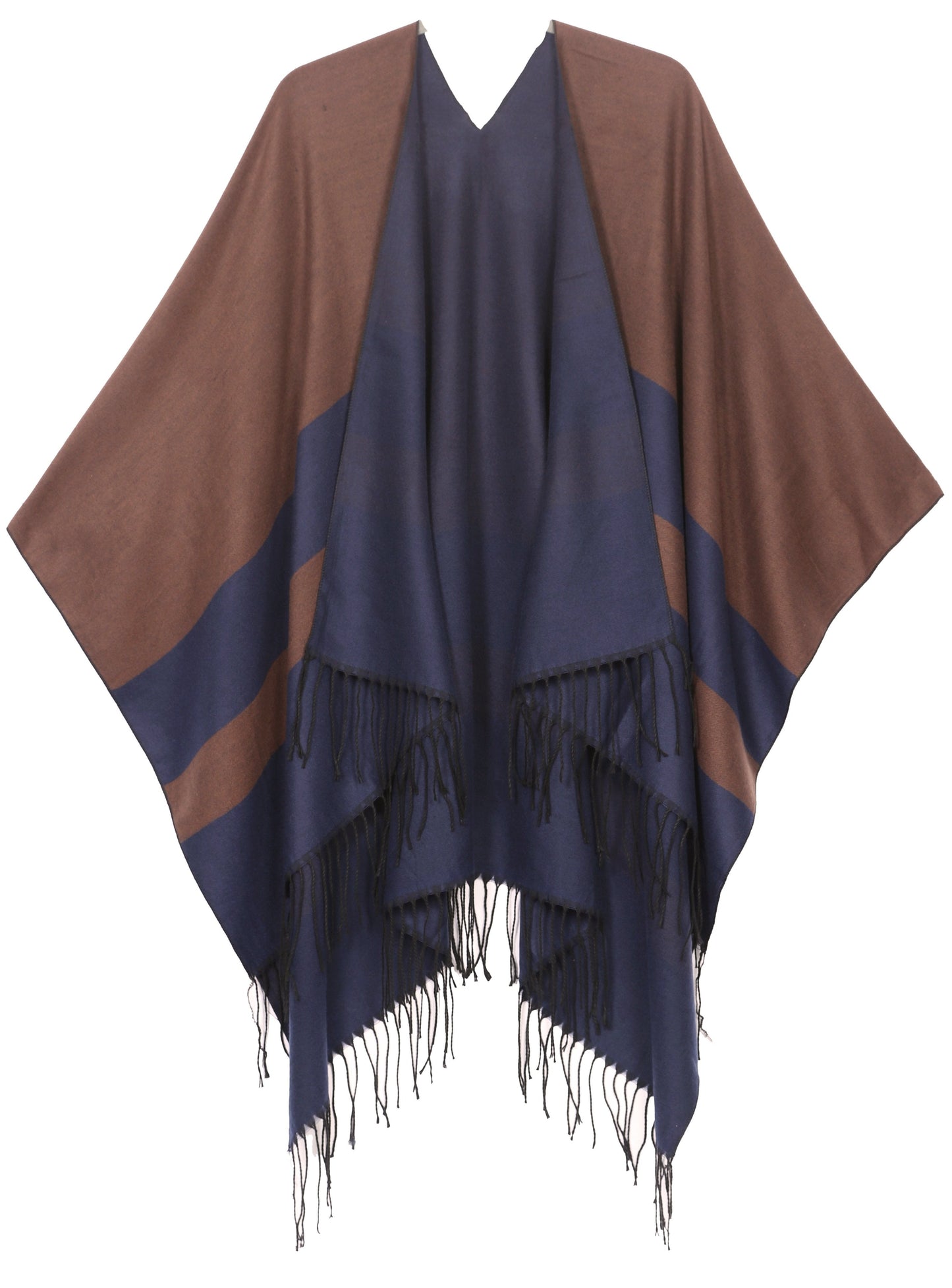 Sakkas Avi Women's Reversible Open Front Poncho Cardigan Ruana Cape Shawl W/Fringe - Concordia Style Boutique