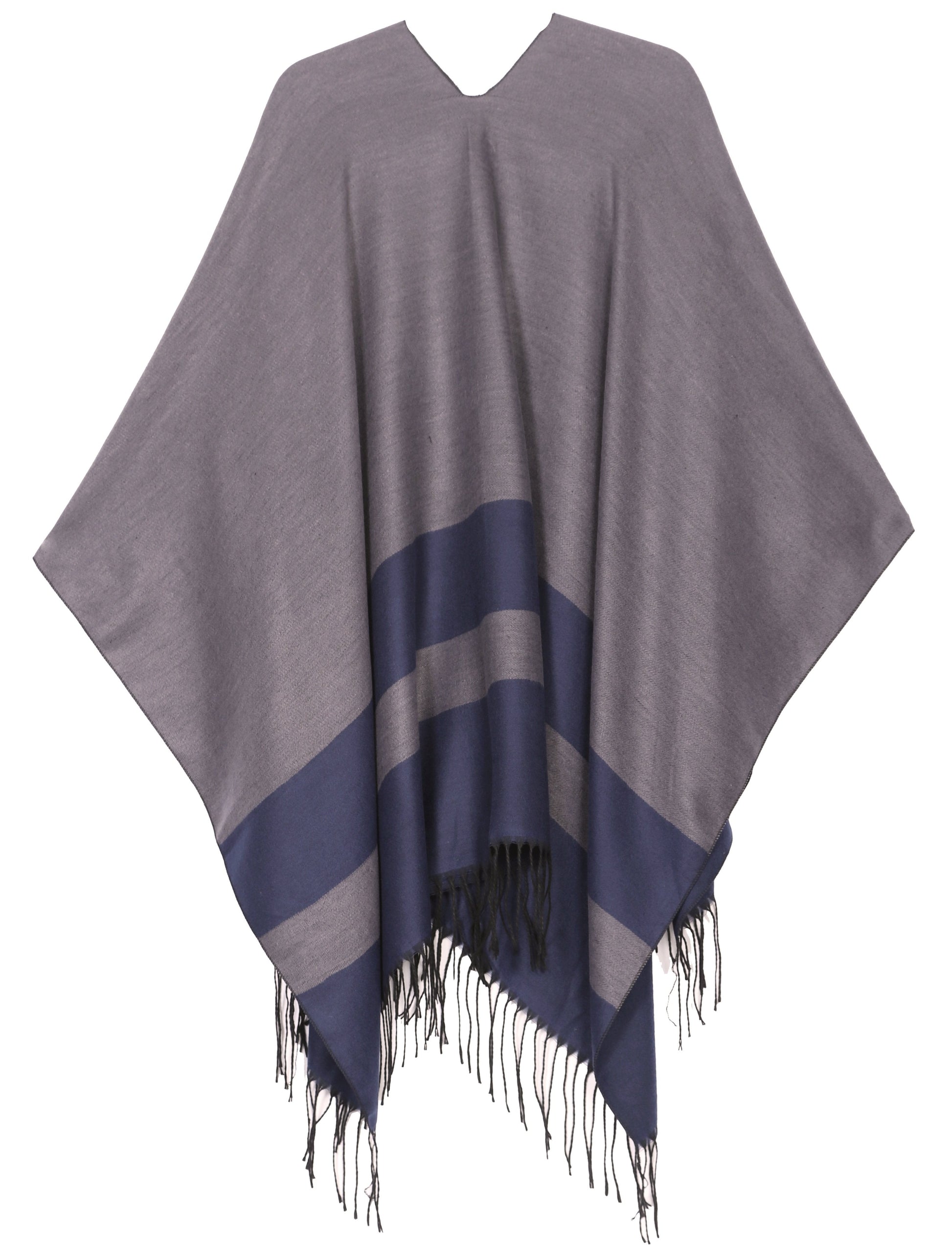 Sakkas Avi Women's Reversible Open Front Poncho Cardigan Ruana Cape Shawl W/Fringe - Concordia Style Boutique