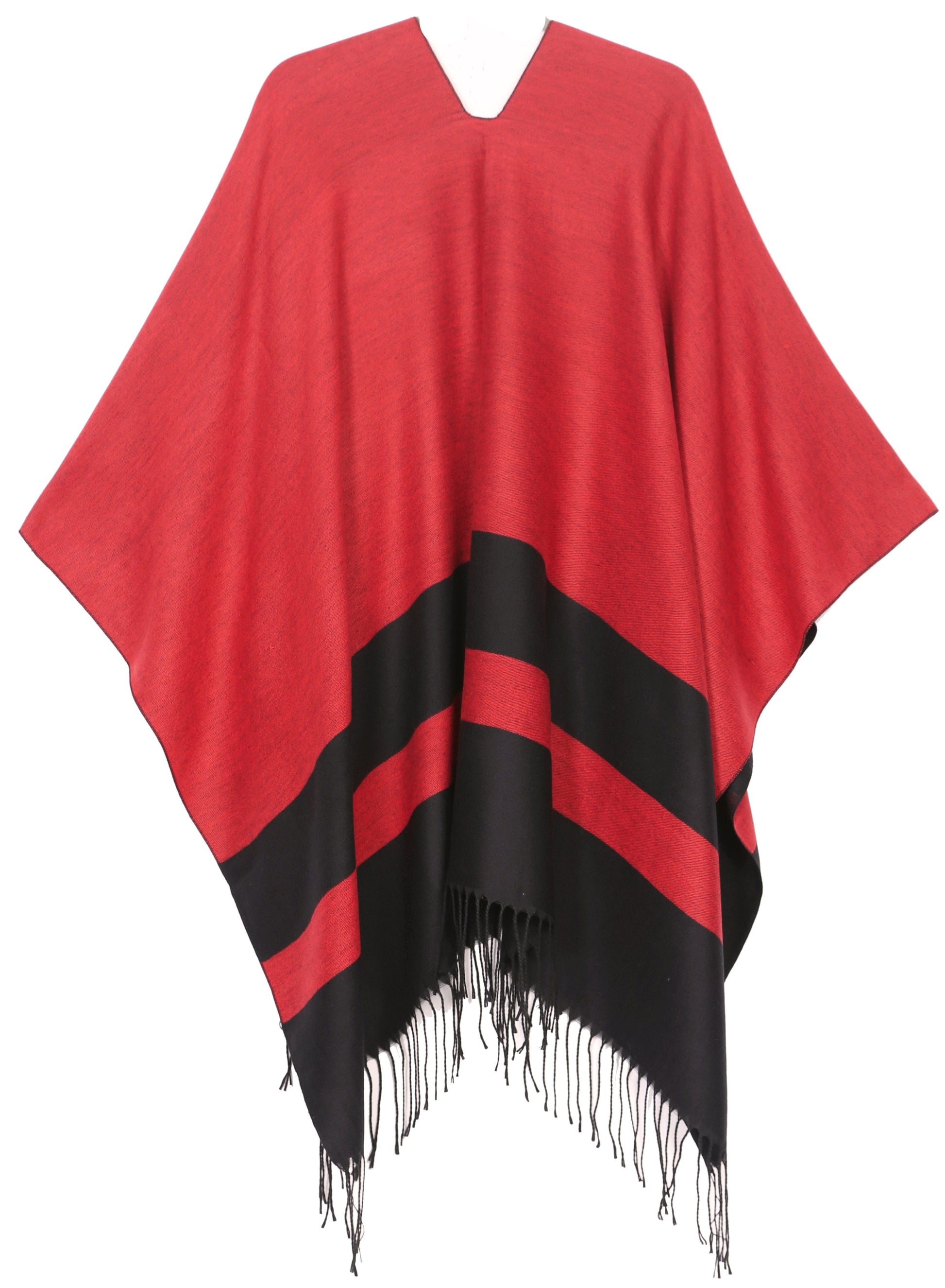 Sakkas Avi Women's Reversible Open Front Poncho Cardigan Ruana Cape Shawl W/Fringe - Concordia Style Boutique